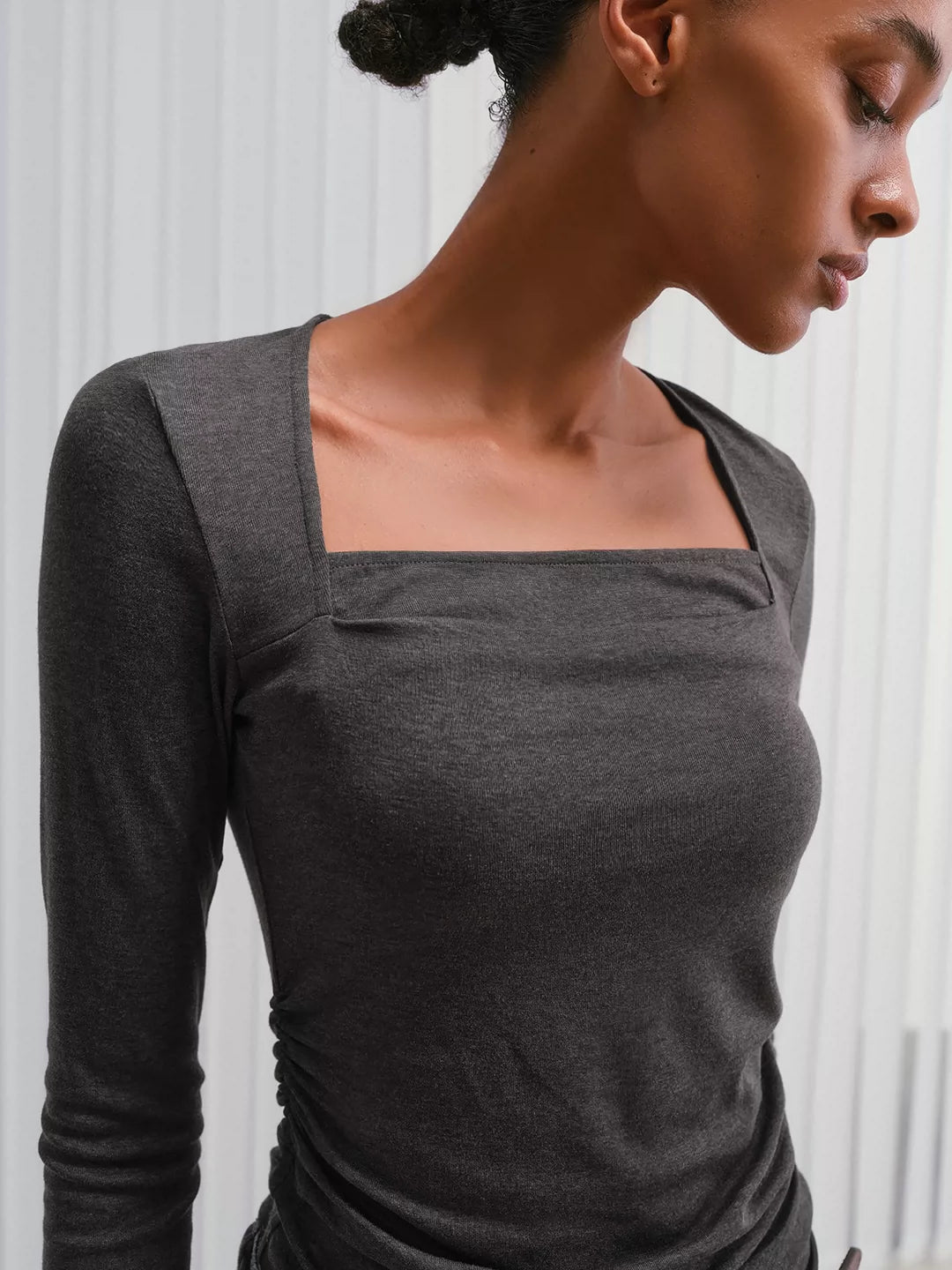 IFIKNOW Square-Neck Ruched Acetate-Cashmere Knit Top