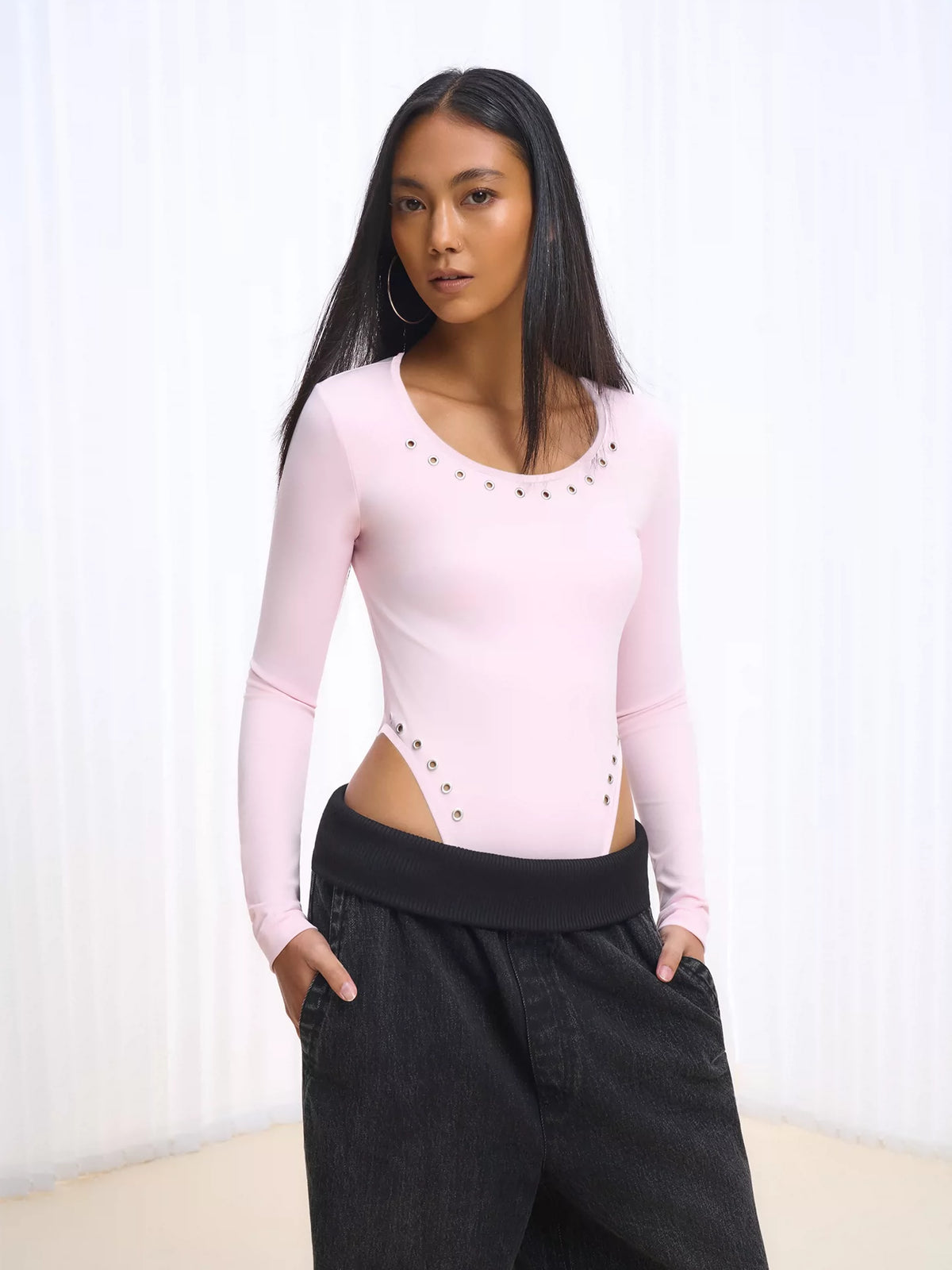 IFIKNOW Studded Crewneck Knit Bodysuit