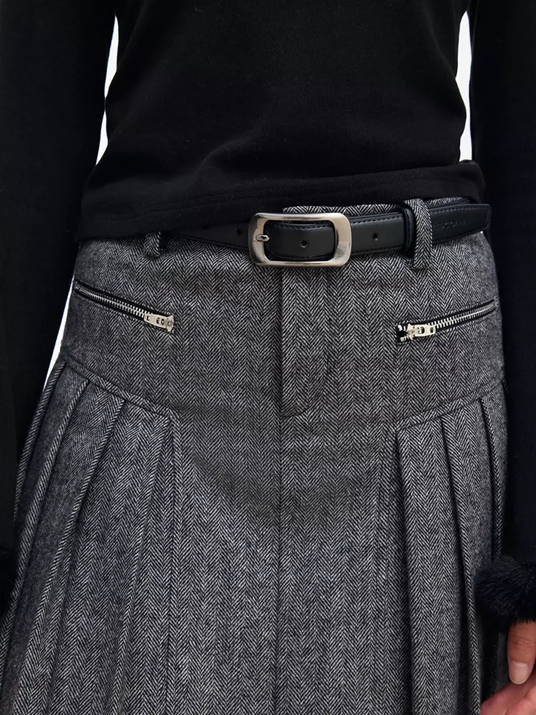 IFIKNOW Wool-Blend Pleated Maxi Skirt