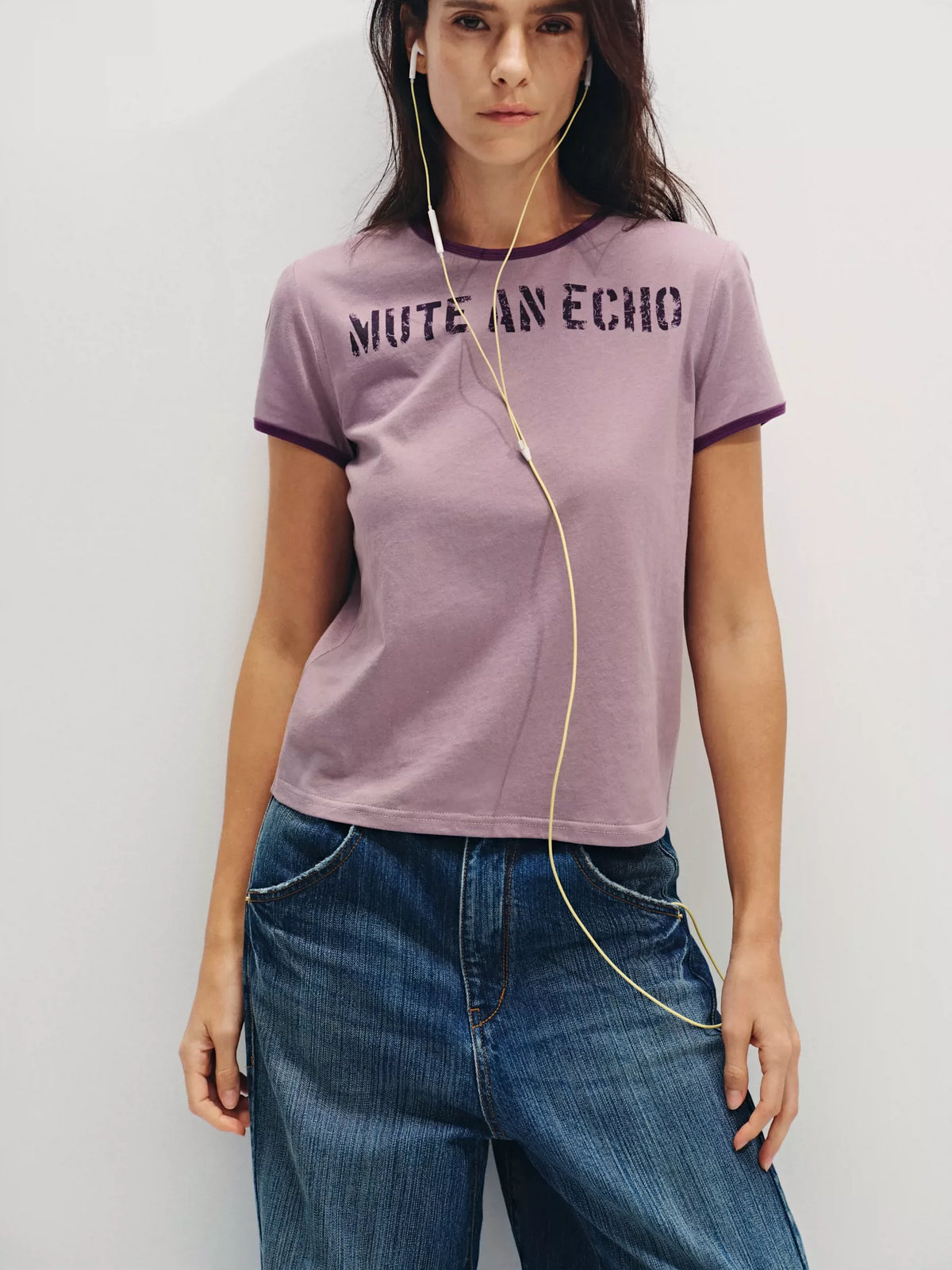 "Static Noise" Linen-Blend Ringer Tee