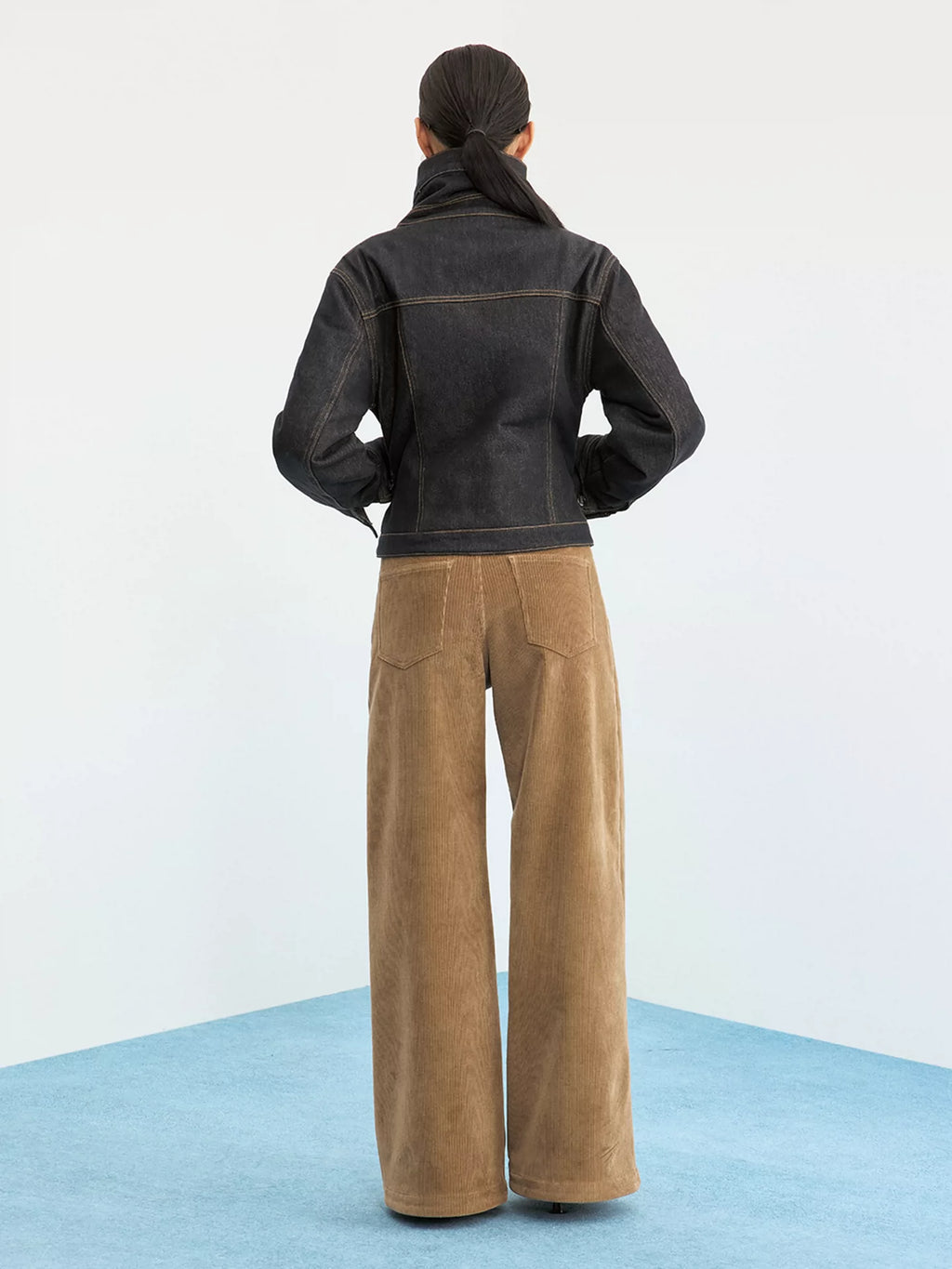 Collared Raw Denim Padded Jacket
