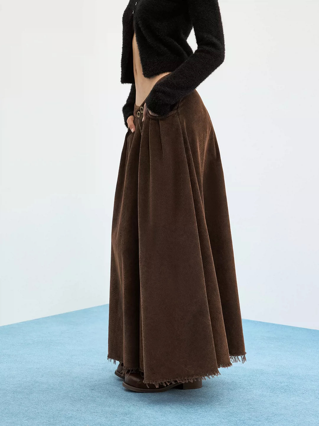 FIKNOW Heavy-Wash Corduroy V-Waist Maxi Skirt