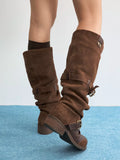 Double-Strap Suede & Waxed Leather Slouch Boots