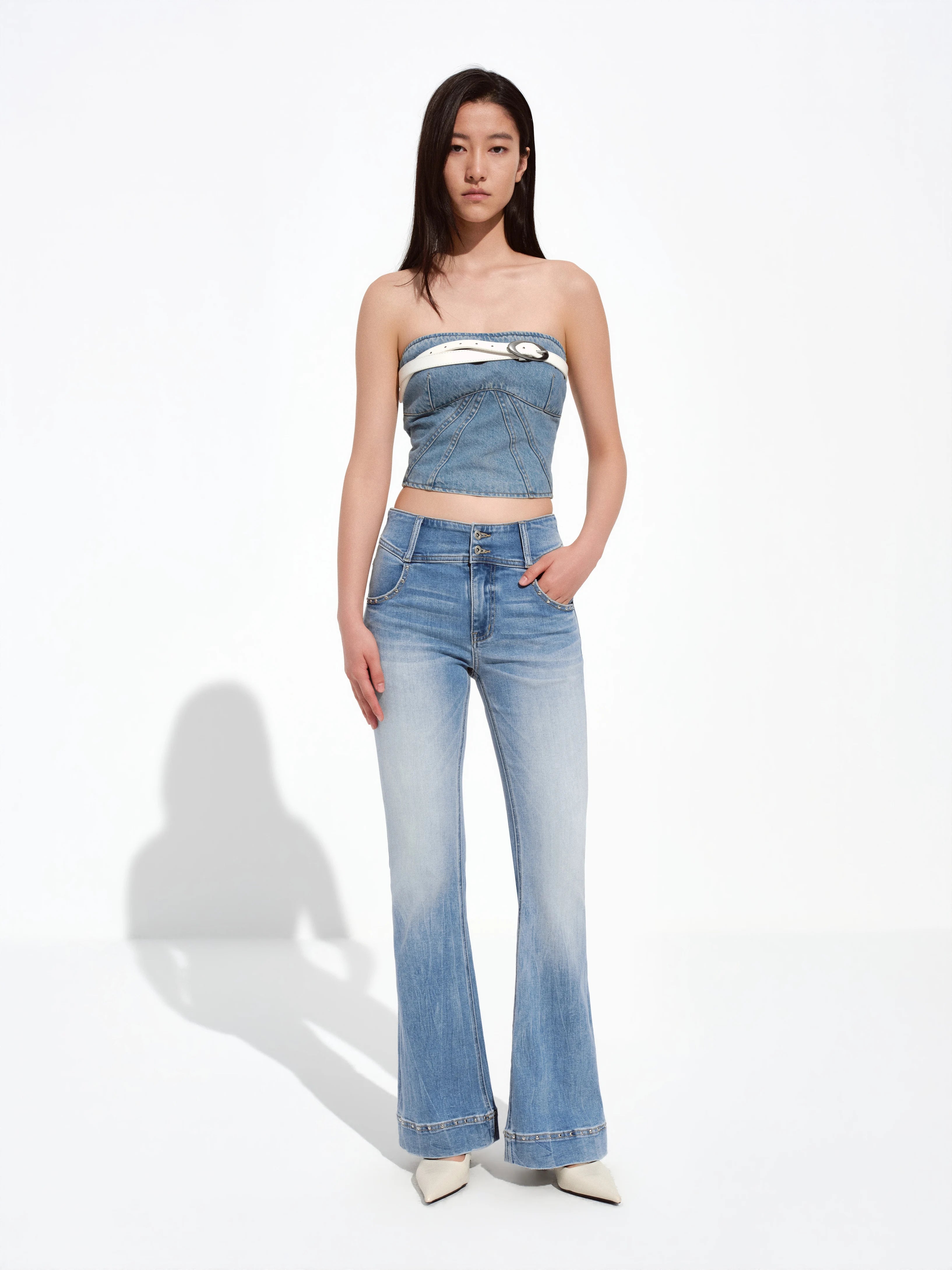 All-Over Studded Slim Flared Jeans