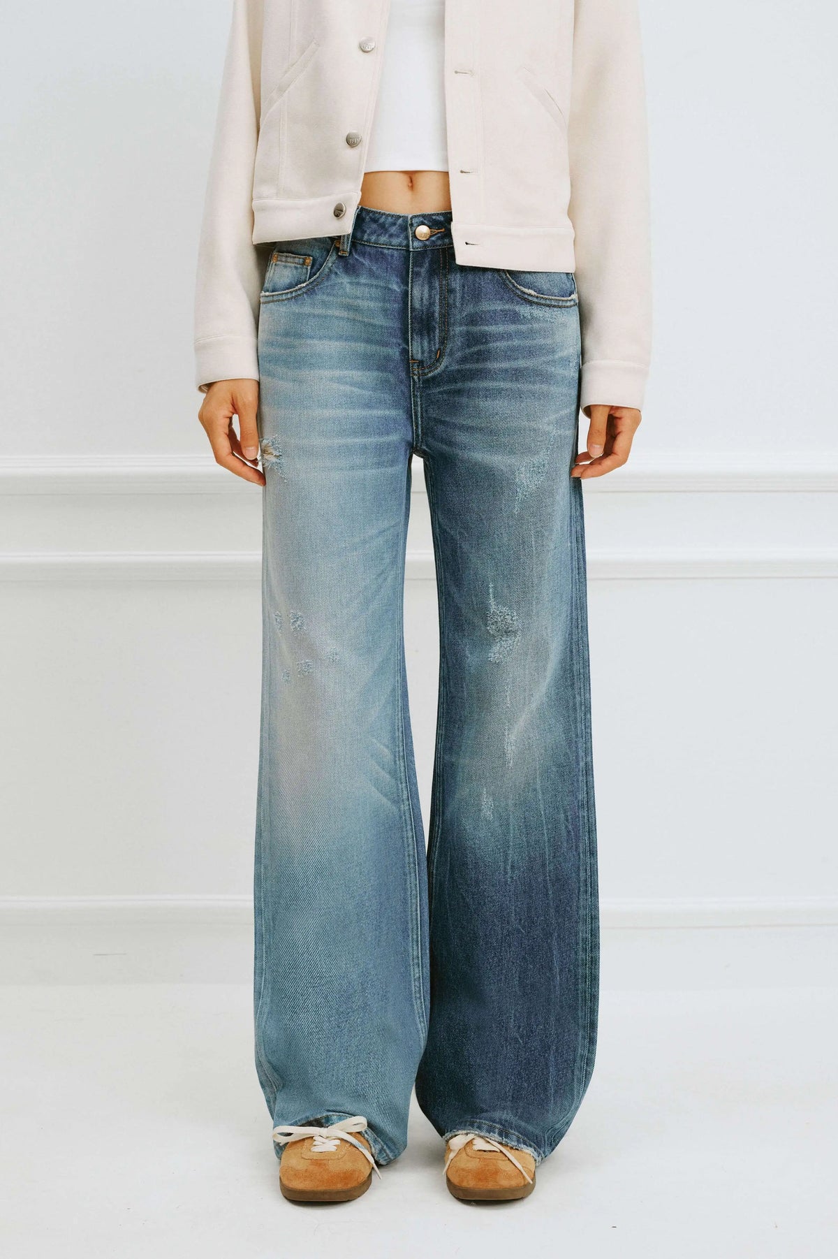 #1980 Spliced Distressed Straight Jeans