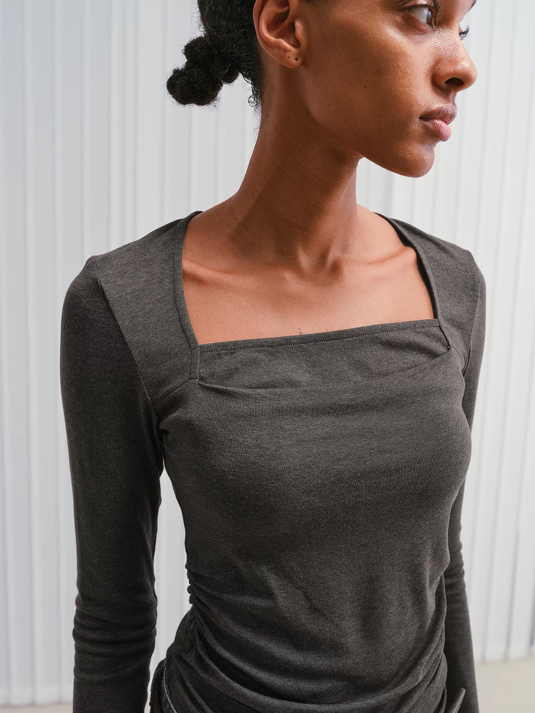 IFIKNOW Square-Neck Ruched Acetate-Cashmere Knit Top