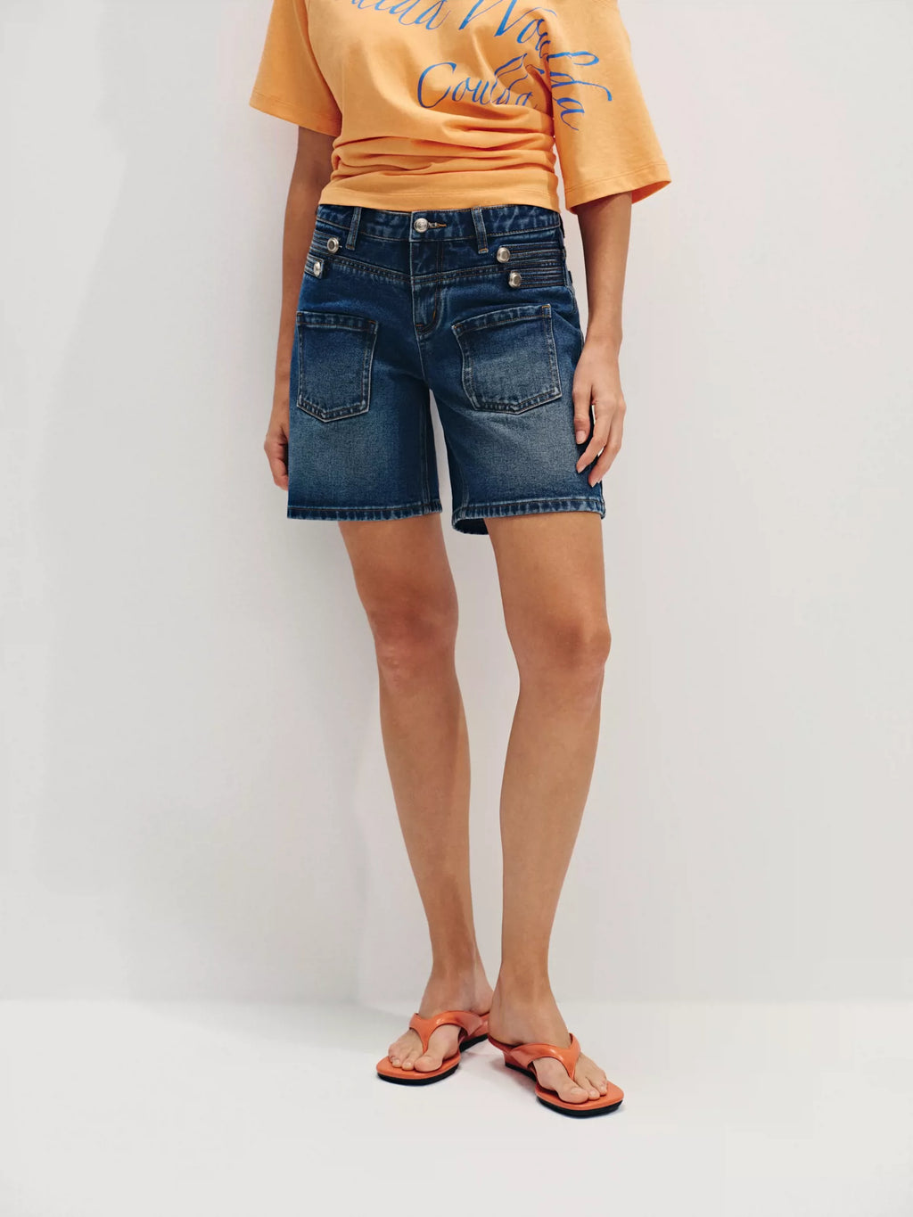 Splatter-Paint Ice-Blue Low-Rise Baggy Denim Jorts