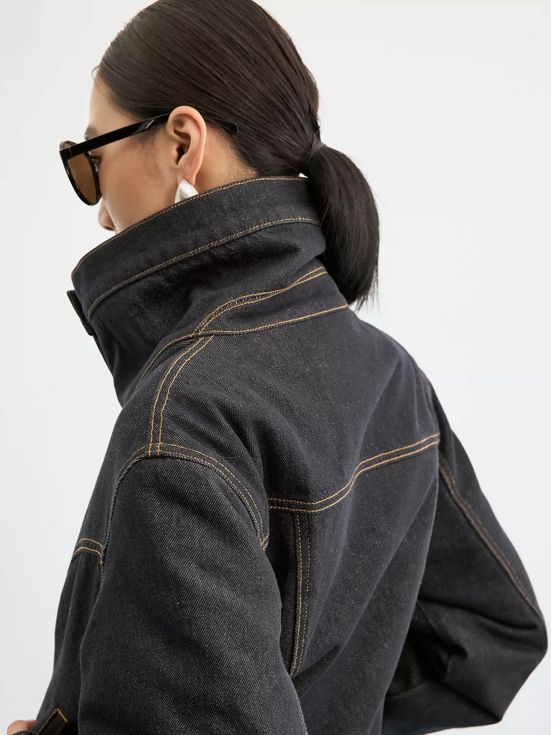 IFIKNOW Collared Raw Denim Padded Jacket