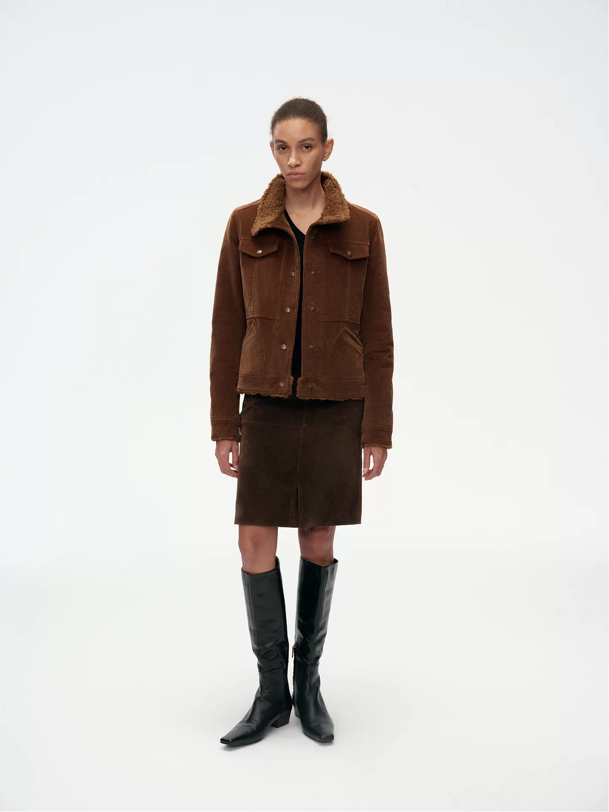 Faux Fur Collar Corduroy Jacket