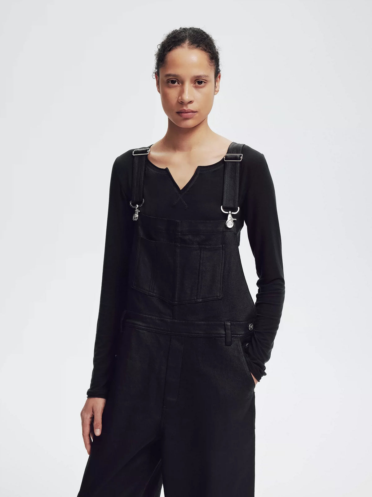 Black Waxed Denim Overalls