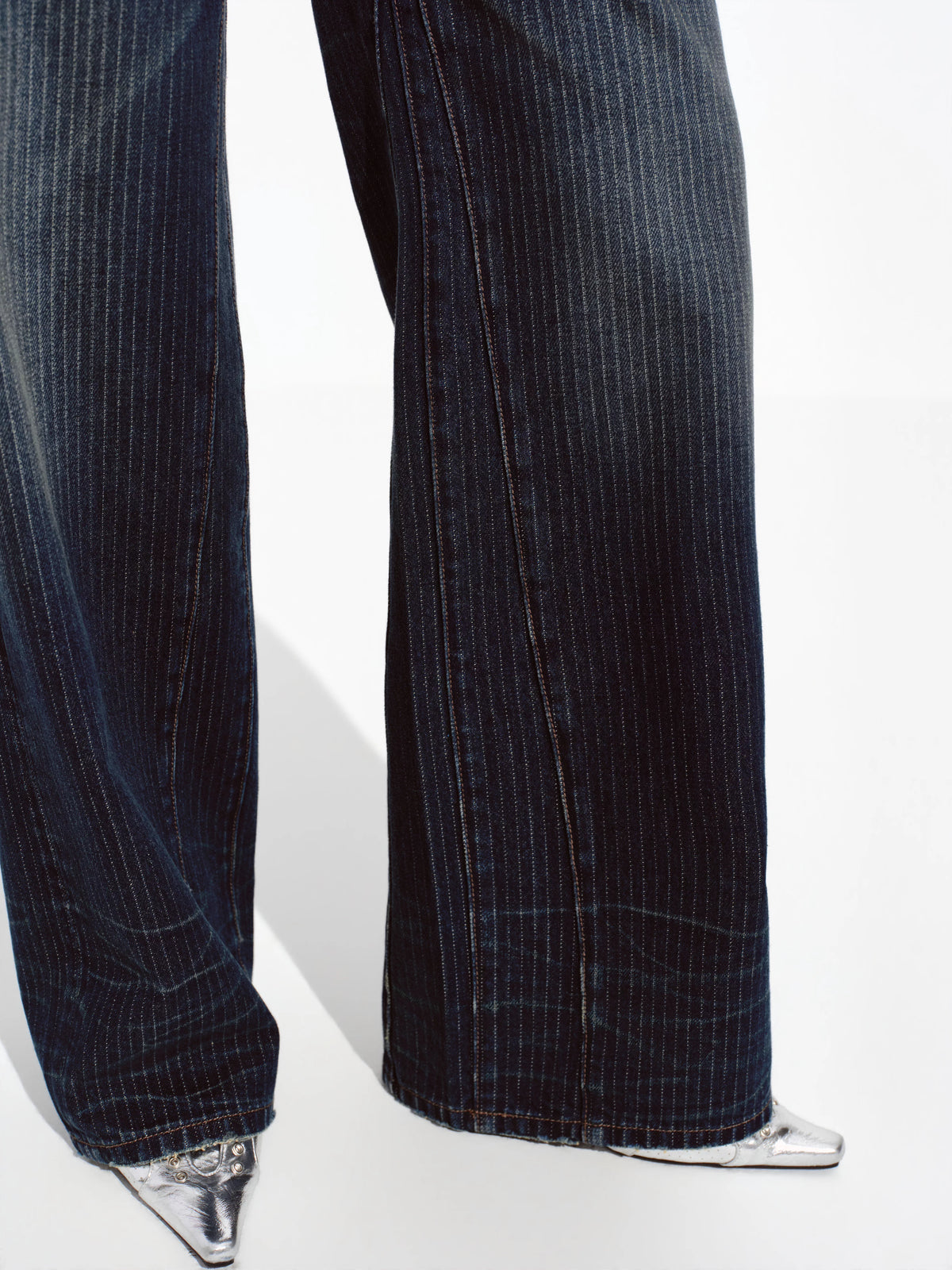 Pinstripe Whiskered Dark Blue Jeans