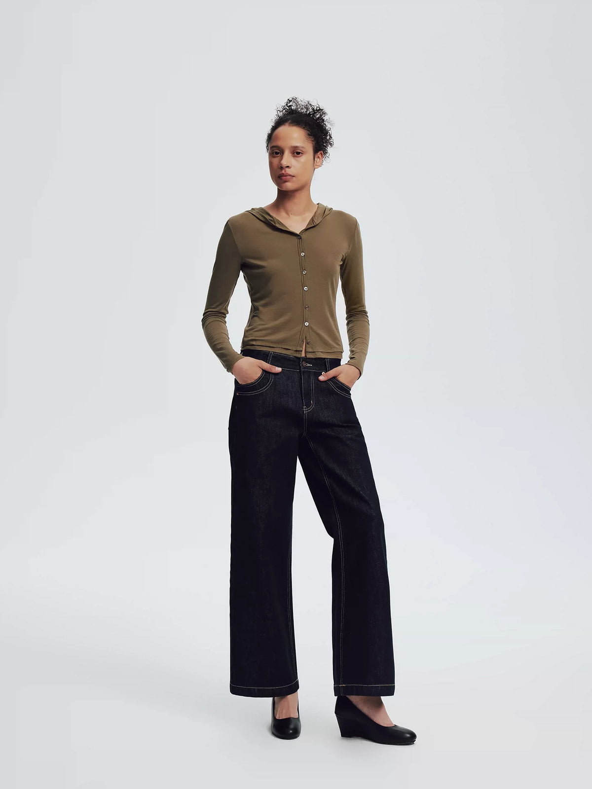 Raw Denim Cropped Flare Jeans