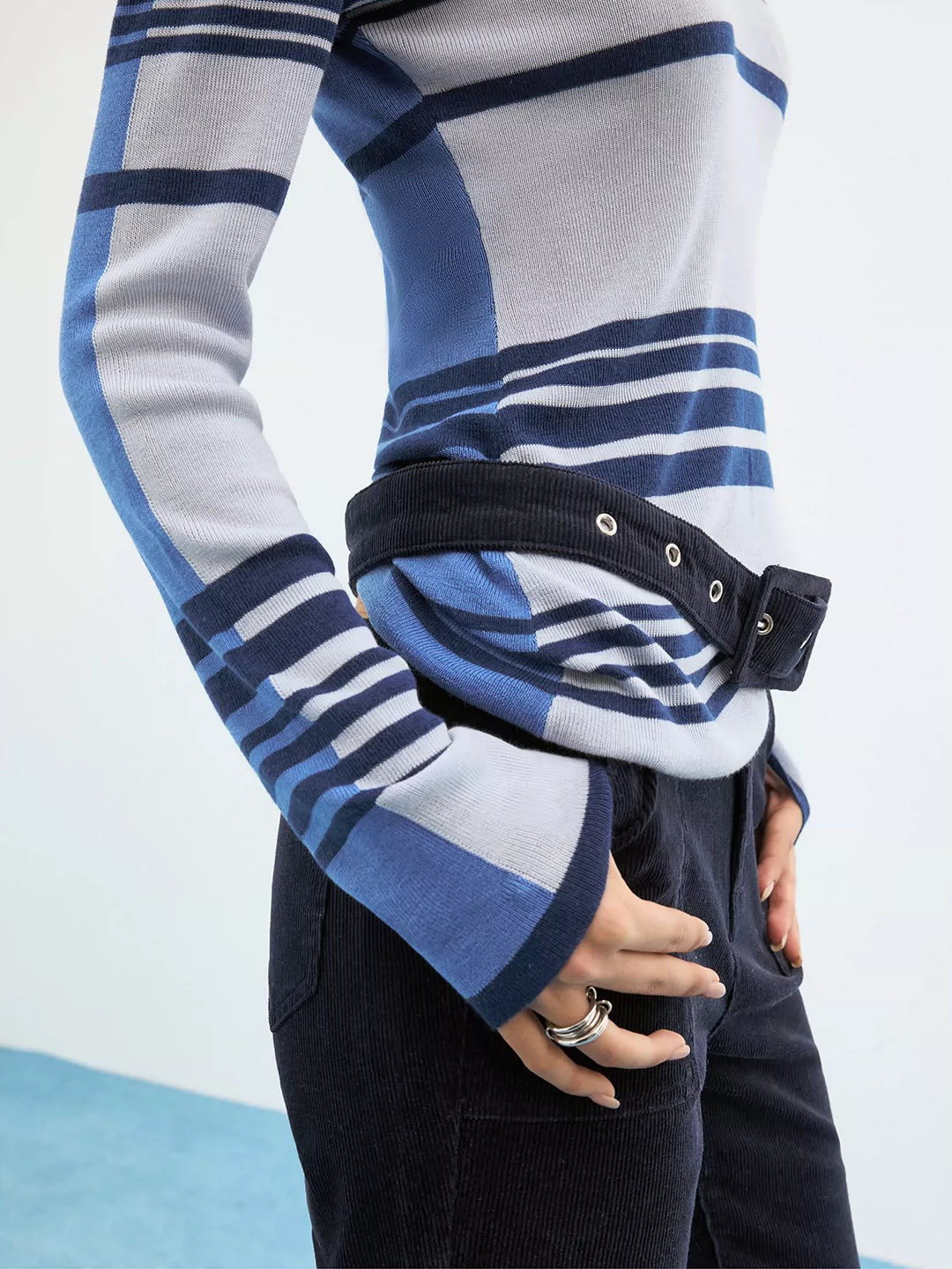 IFIKNOW Paneled Contrast-Stripe Lyocell-Wool Top