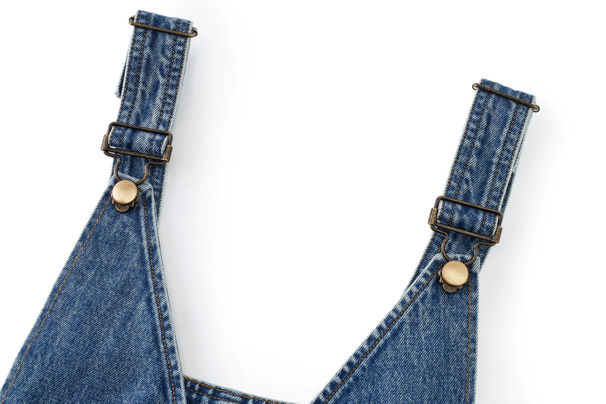 Premium Wash V-Neck Denim Jumpsuit