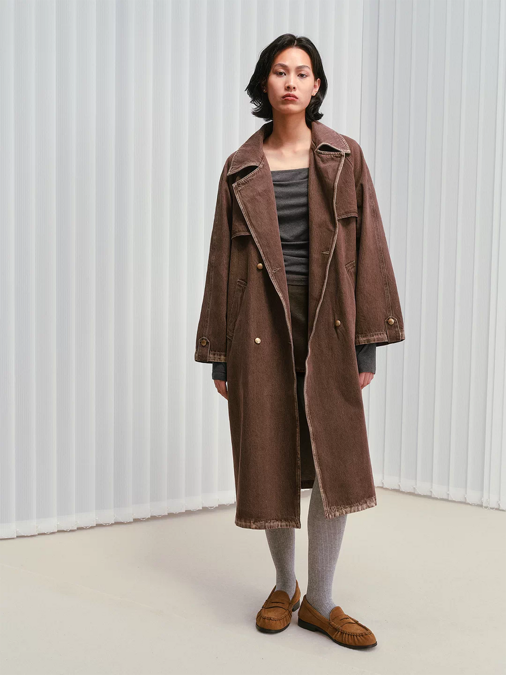 Belted Washed Denim Trench Coat