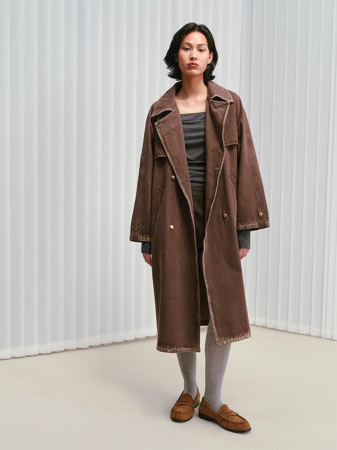 Belted Washed Denim Trench Coat