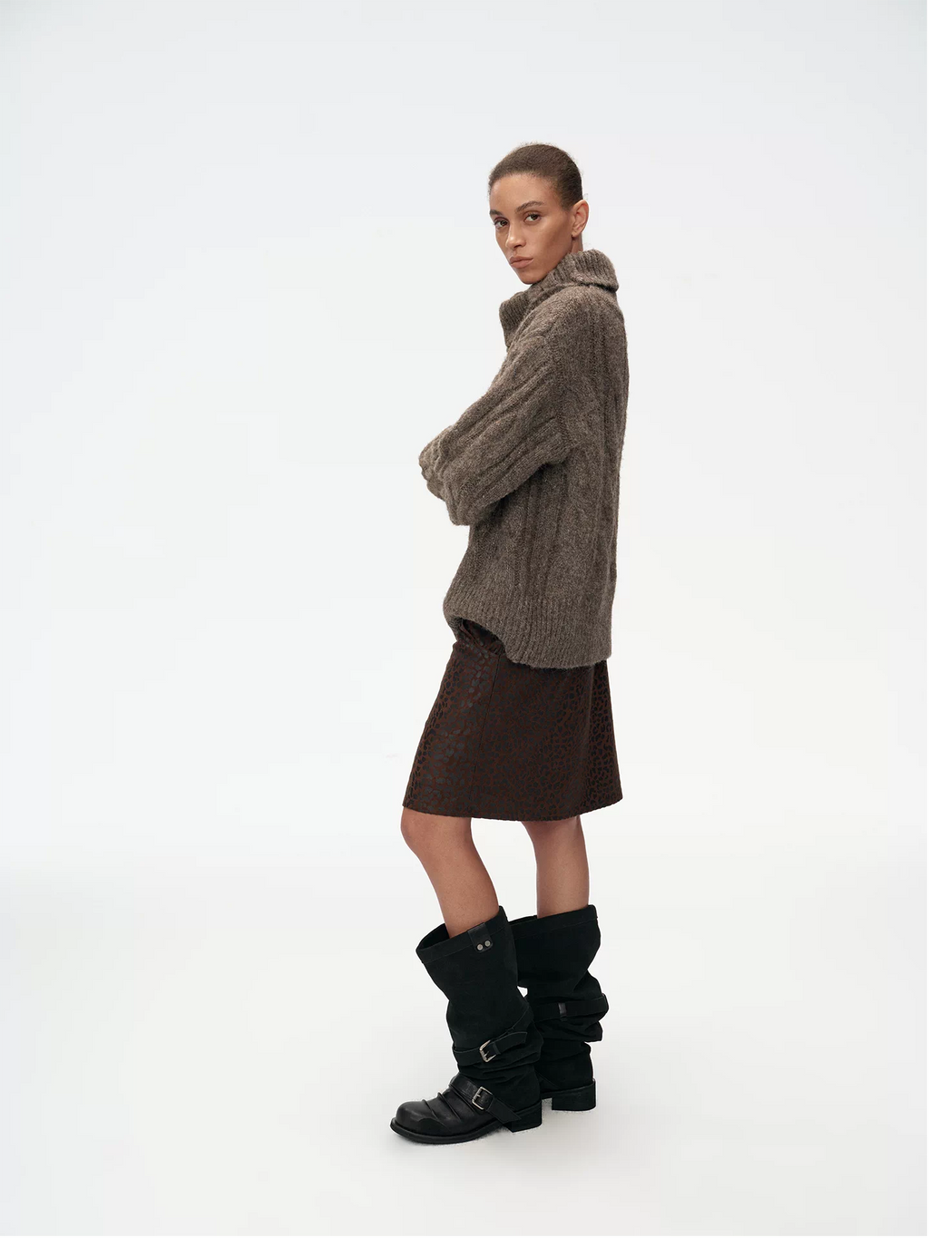 Dark Brown Leopard A-Line Skirt