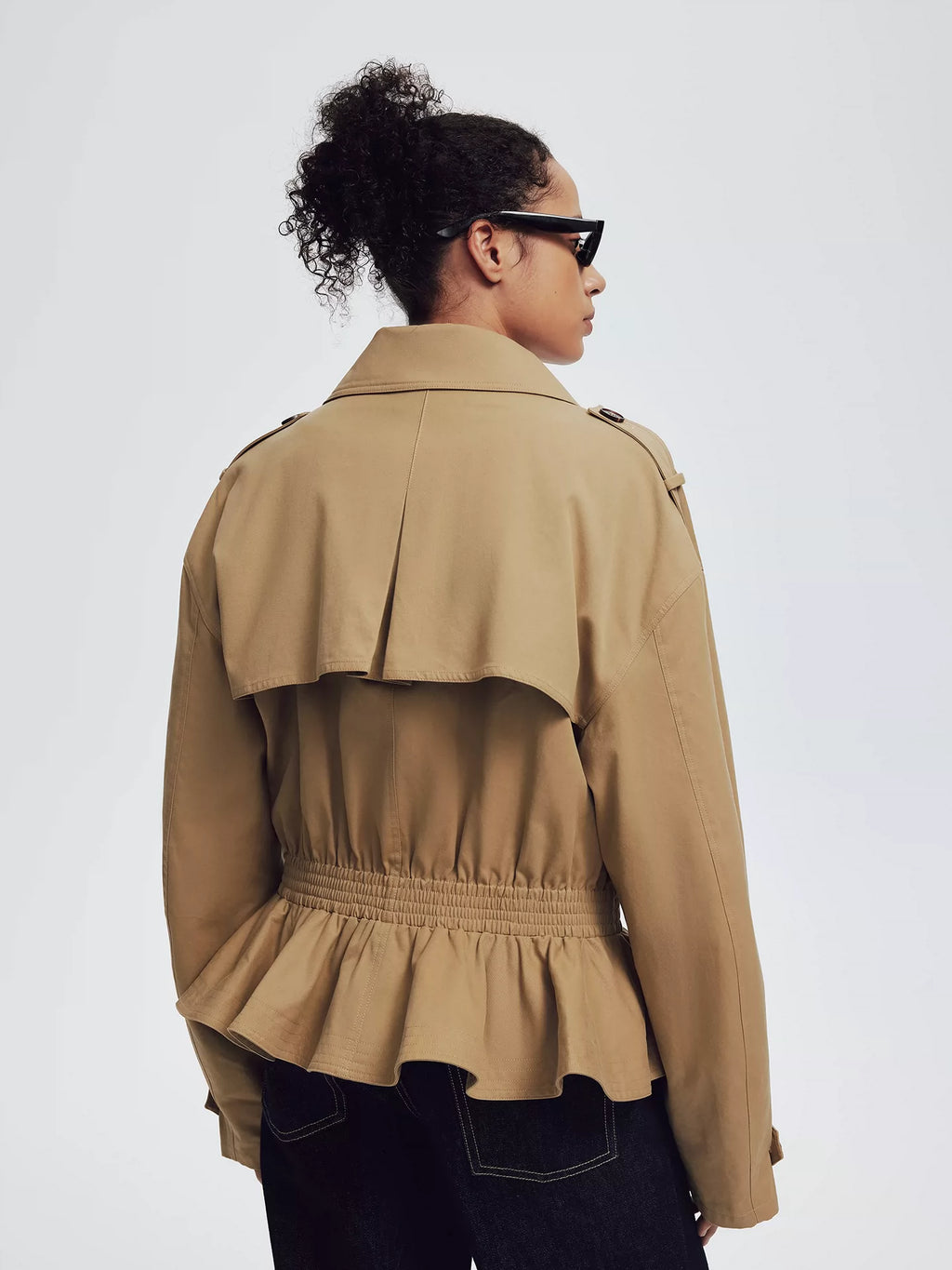 Khaki Ruffled Cropped Trench Coat