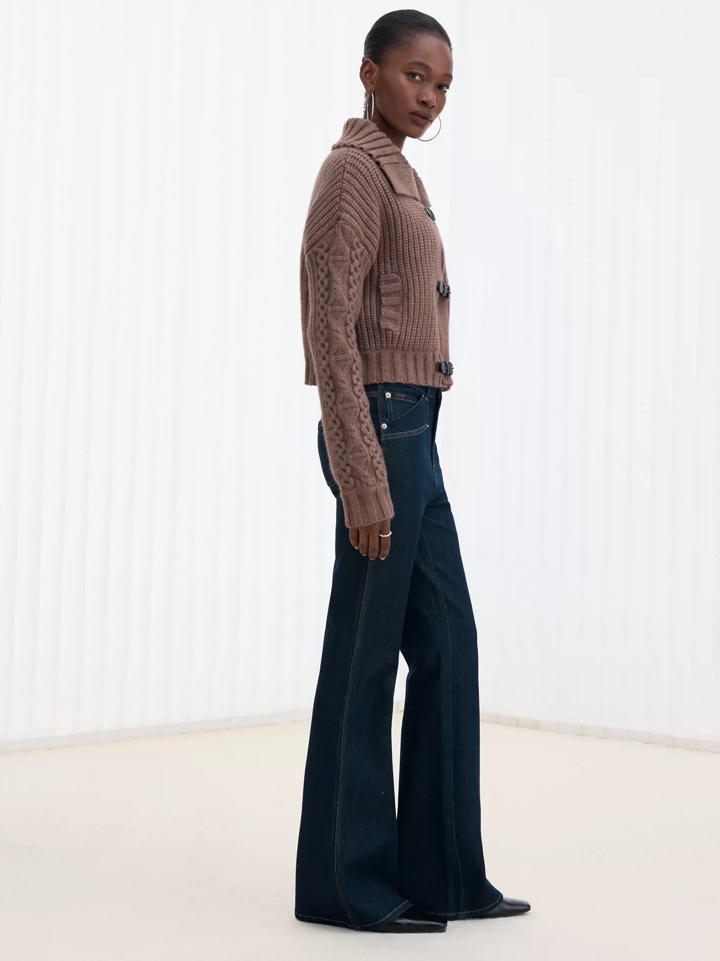 Deconstructed Green-Cast Micro-Flare Jeans