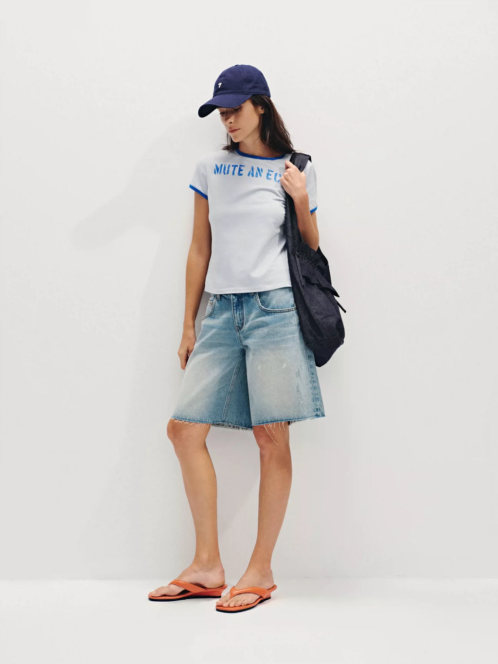 Splatter-Paint Ice-Blue Low-Rise Baggy Denim Jorts