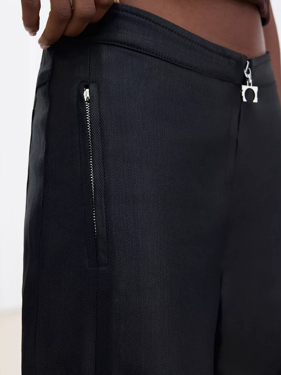 V-Waist Wax-Coated Black Denim Jeans