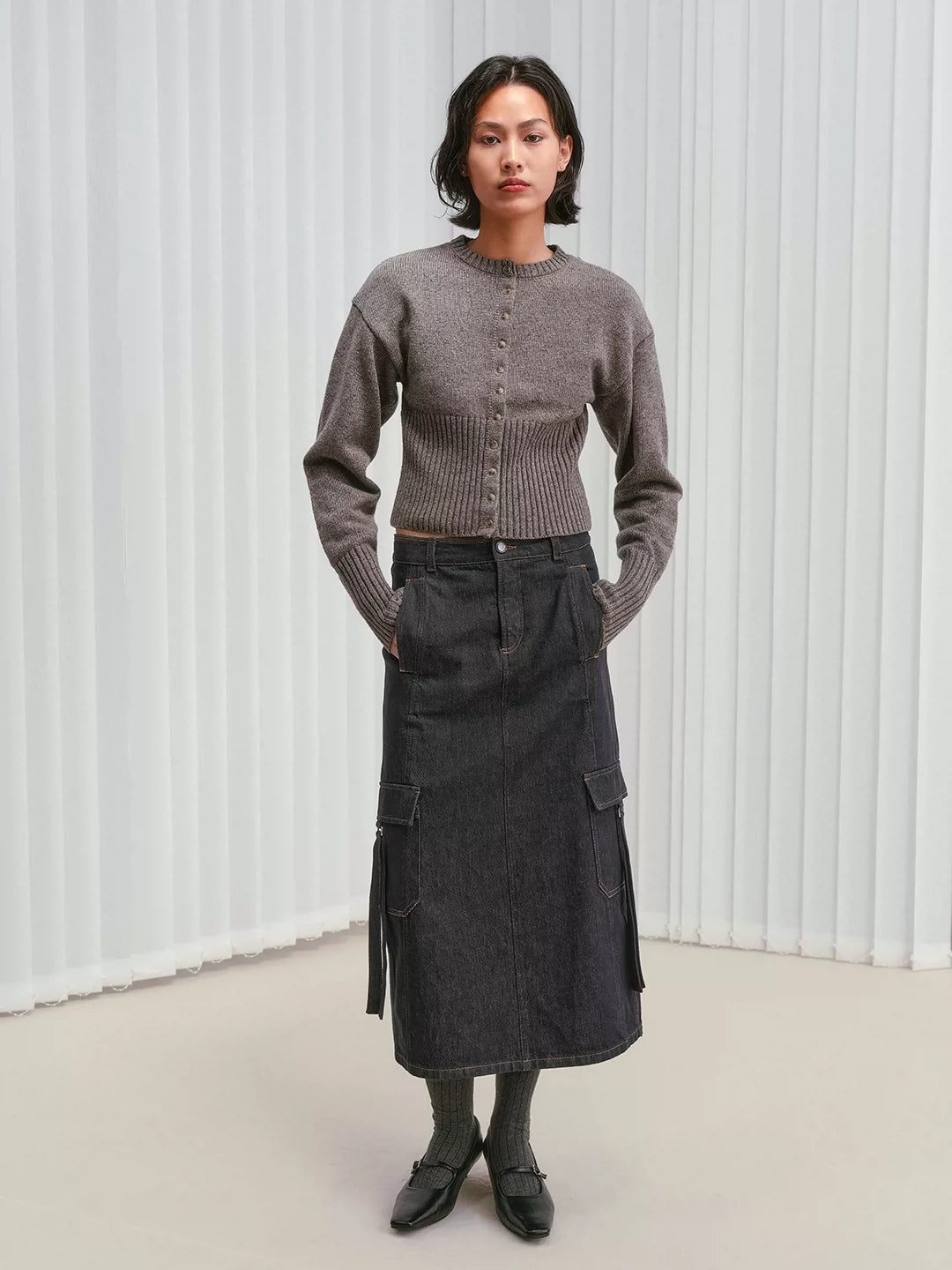 IFIKNOW Colorfast Raw Denim Cargo Maxi Skirt