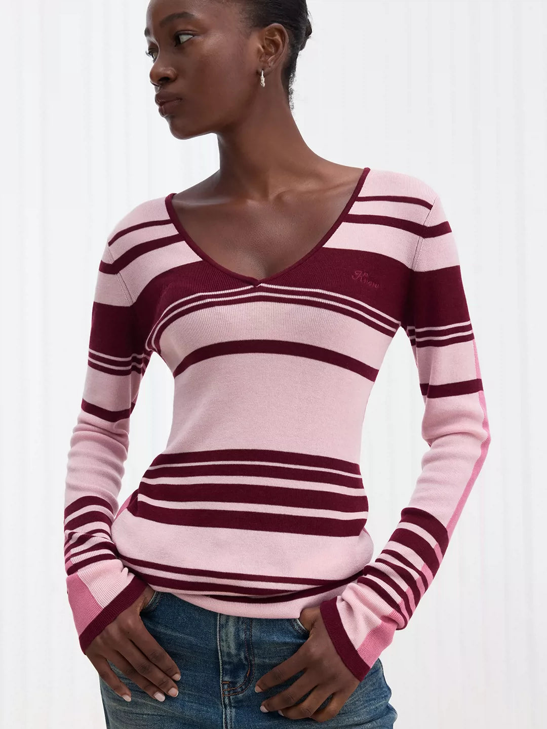 IFIKNOW Paneled Contrast-Stripe Lyocell-Wool Top