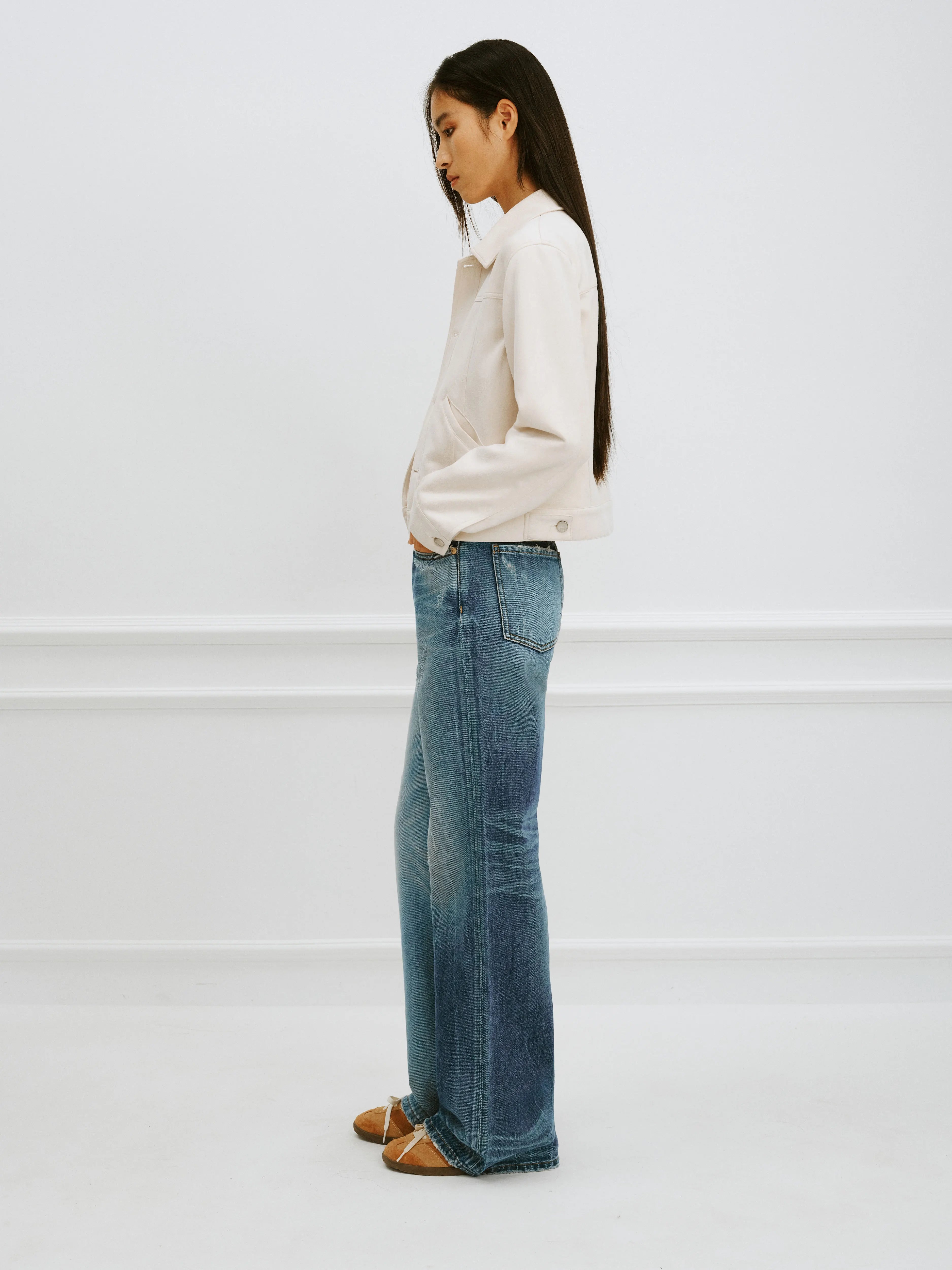 #1980 Spliced Distressed Straight Jeans