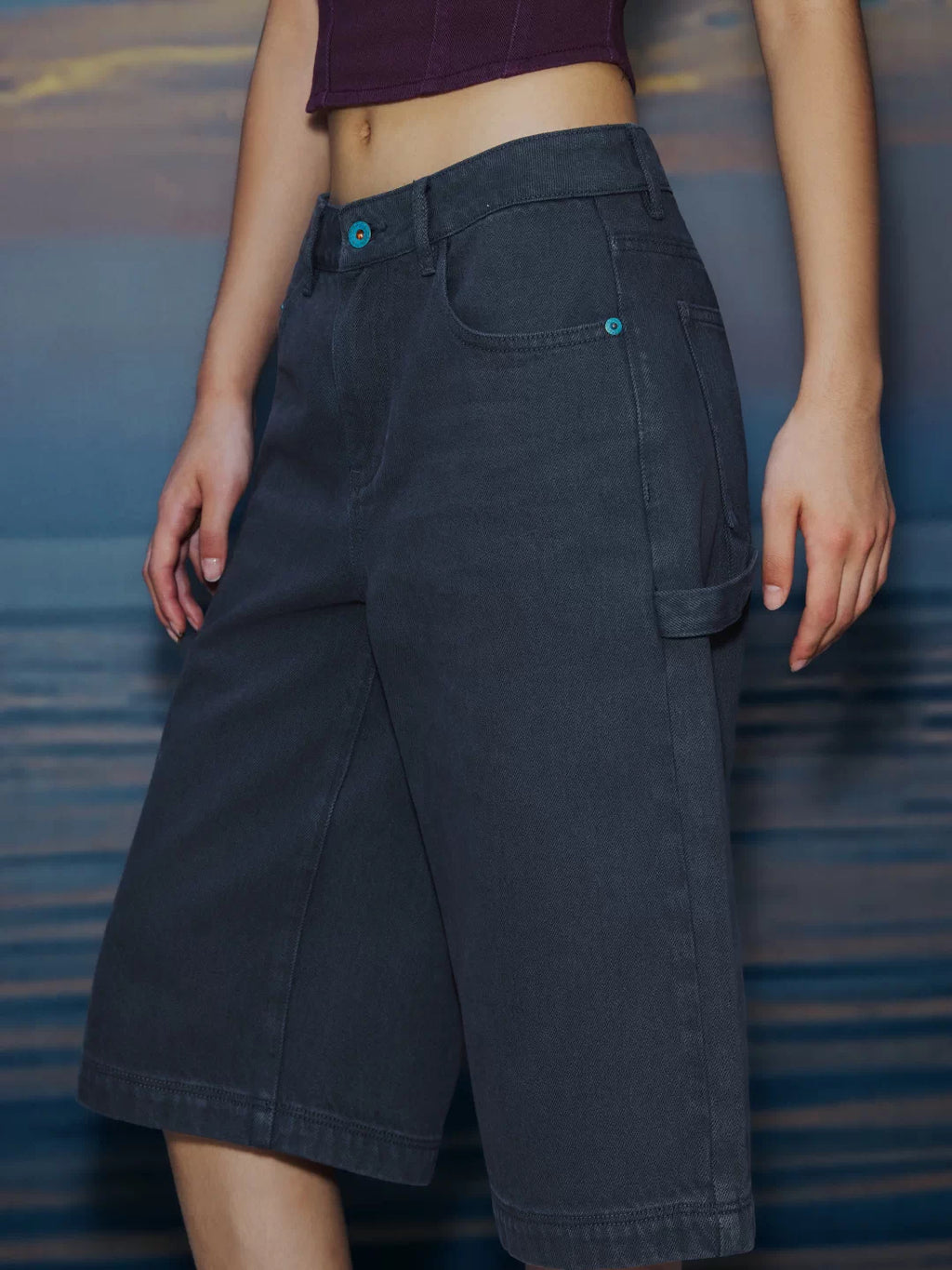 Studded Grey Wash Denim Jorts