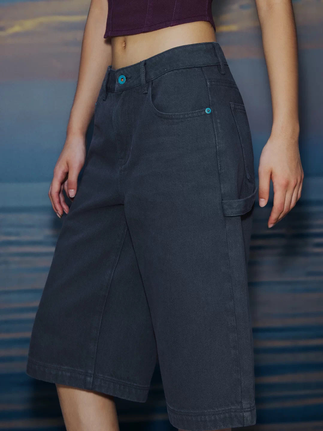 Studded Grey Wash Denim Jorts