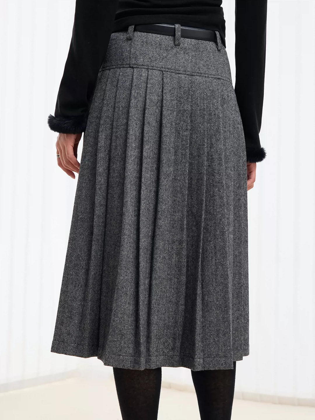 IFIKNOW Wool-Blend Pleated Maxi Skirt