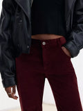 Leather-Paneled Stretch Corduroy Red Trousers