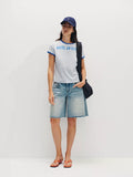 Splatter-Paint Ice-Blue Low-Rise Baggy Denim Jorts
