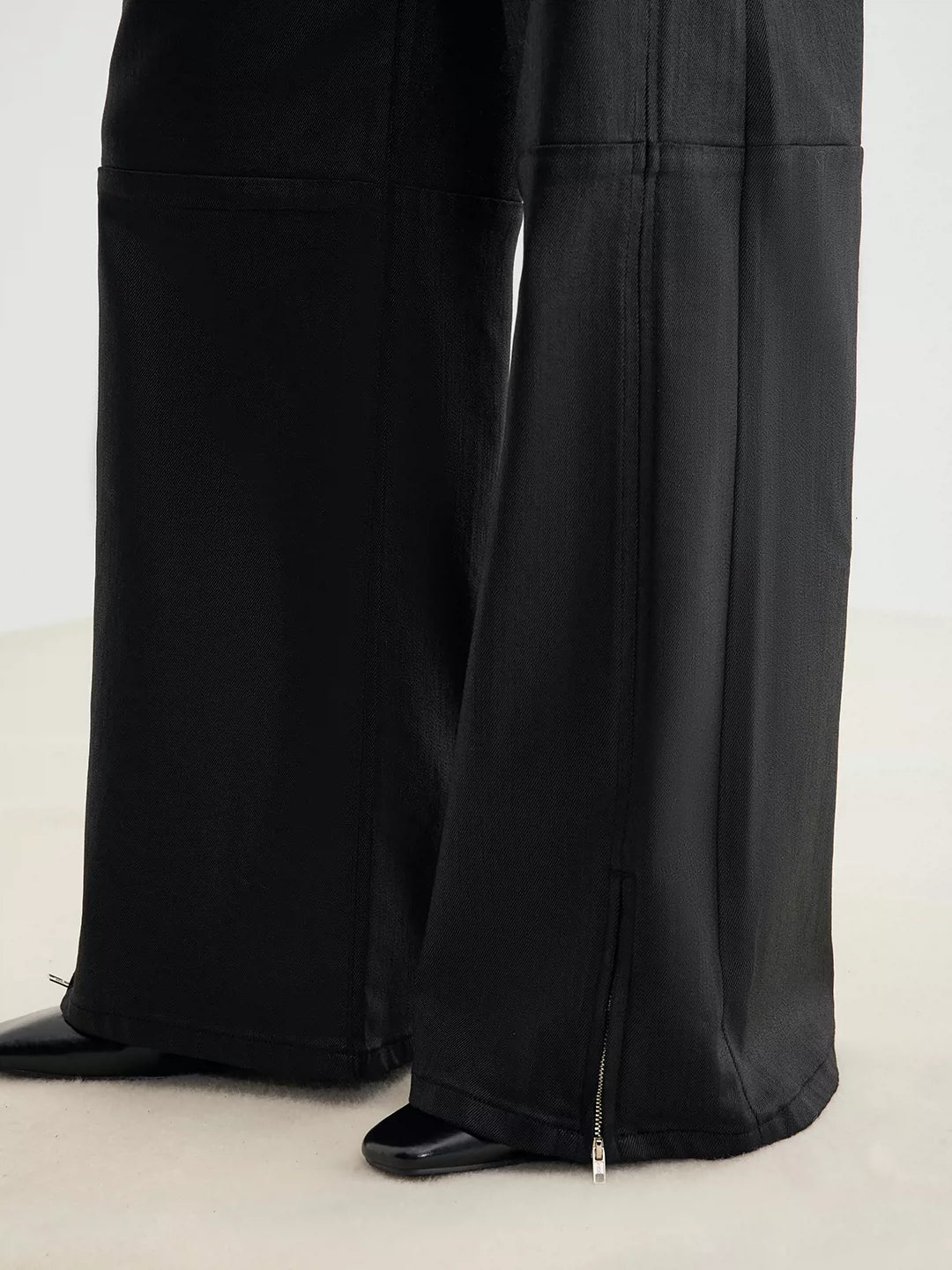 V-Waist Wax-Coated Black Denim Jeans