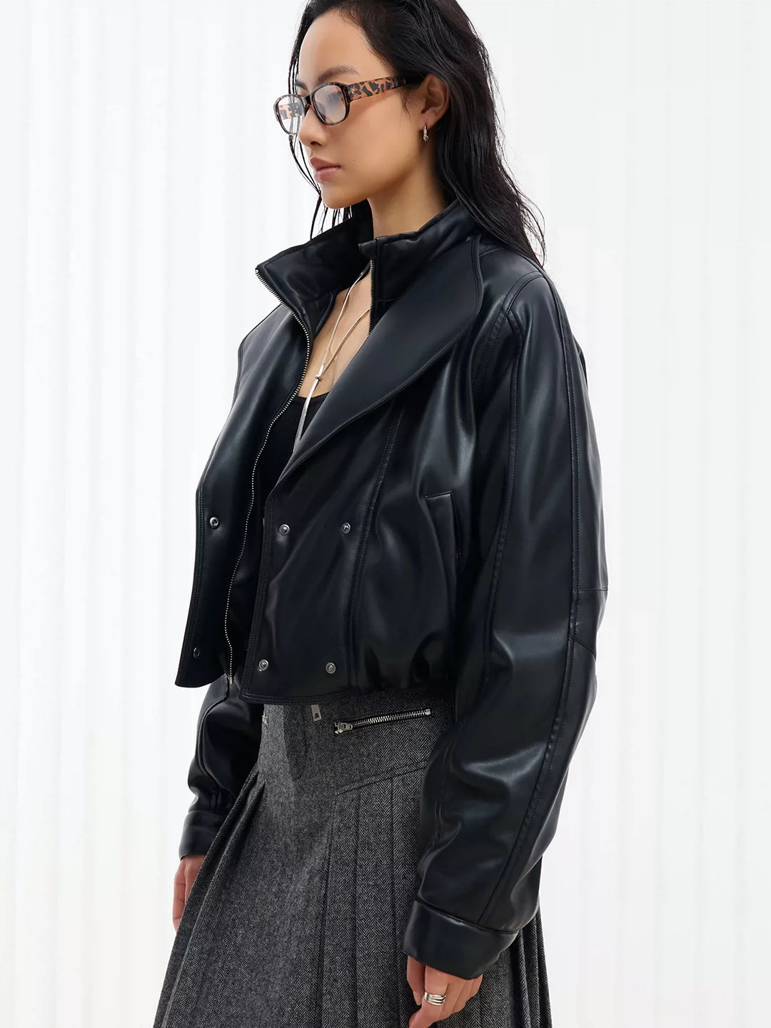 Padded Cropped Leather Jacket