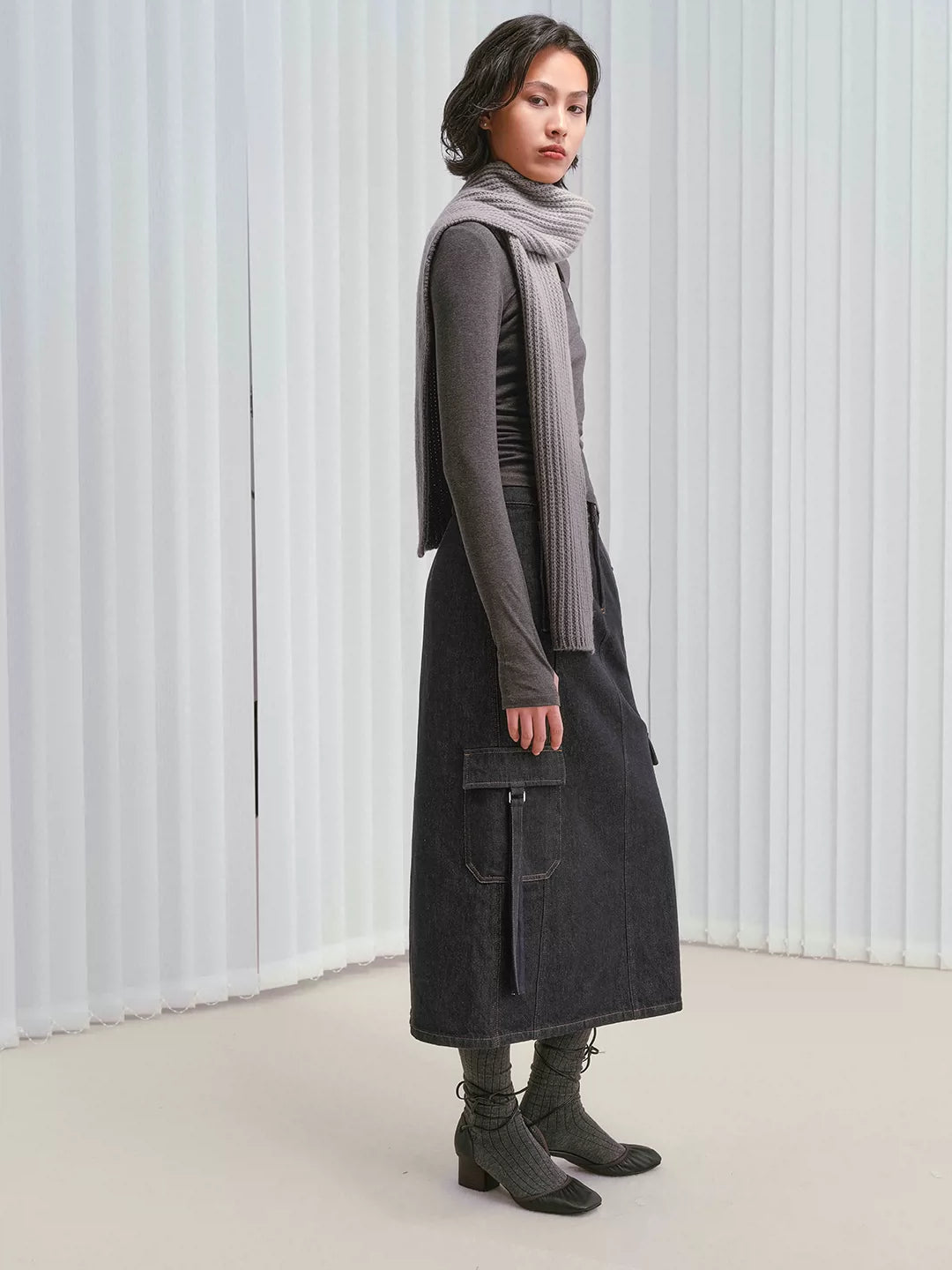 IFIKNOW Square-Neck Ruched Acetate-Cashmere Knit Top