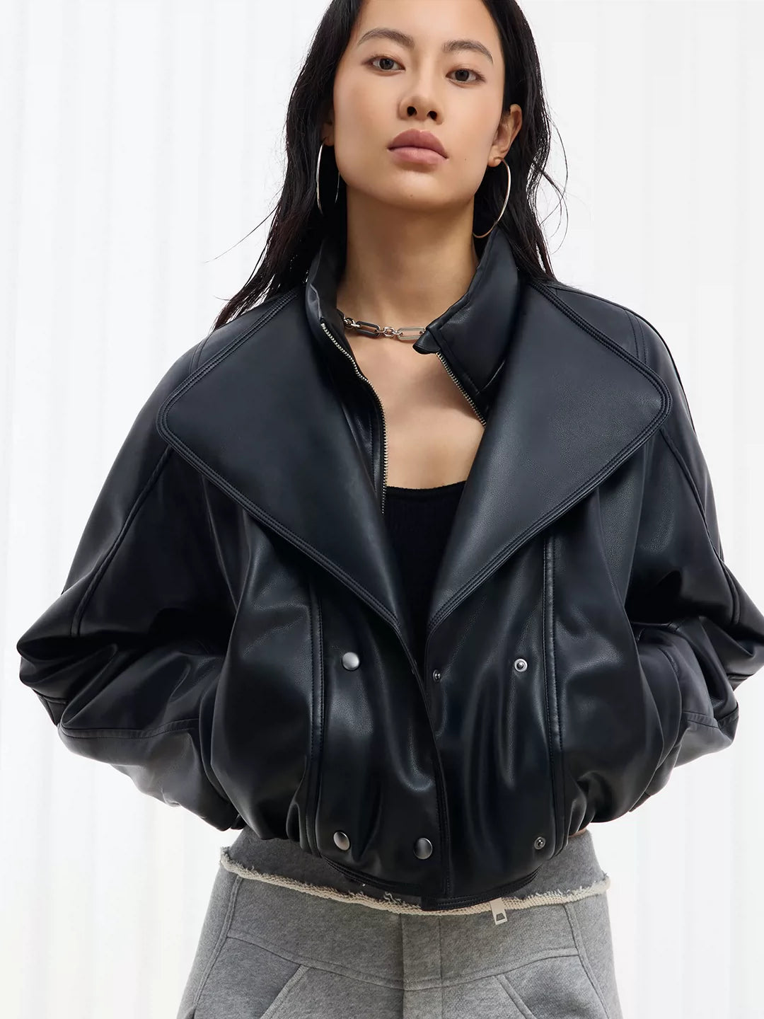 Padded Cropped Leather Jacket
