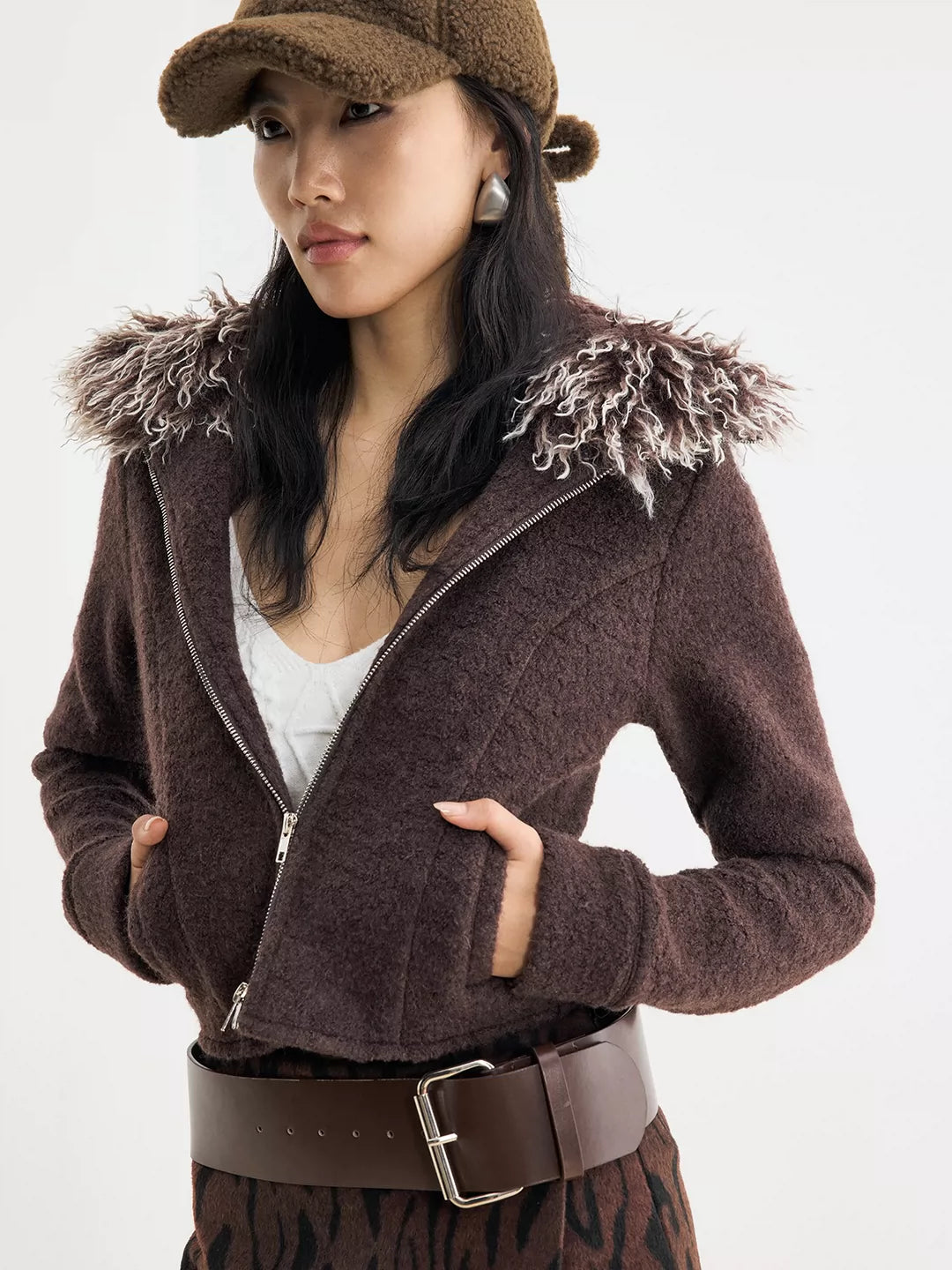 2-Way Wool-Alpaca Blend Coat with Detachable Collar