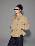 Khaki Ruffled Cropped Trench Coat