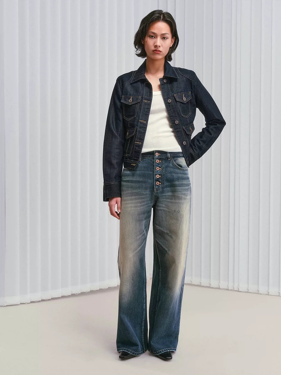 Premium Mud-Wash Wide-Leg Jeans