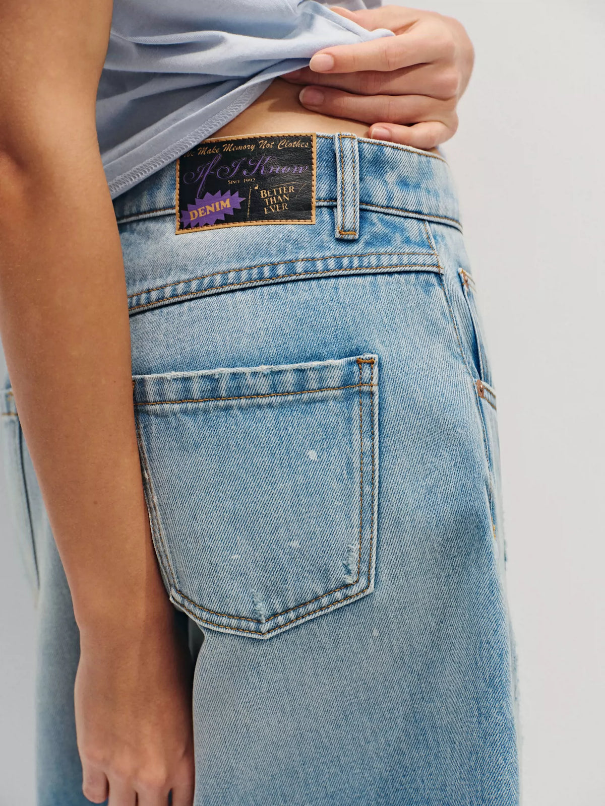 Splatter-Paint Ice-Blue Low-Rise Baggy Denim Jorts