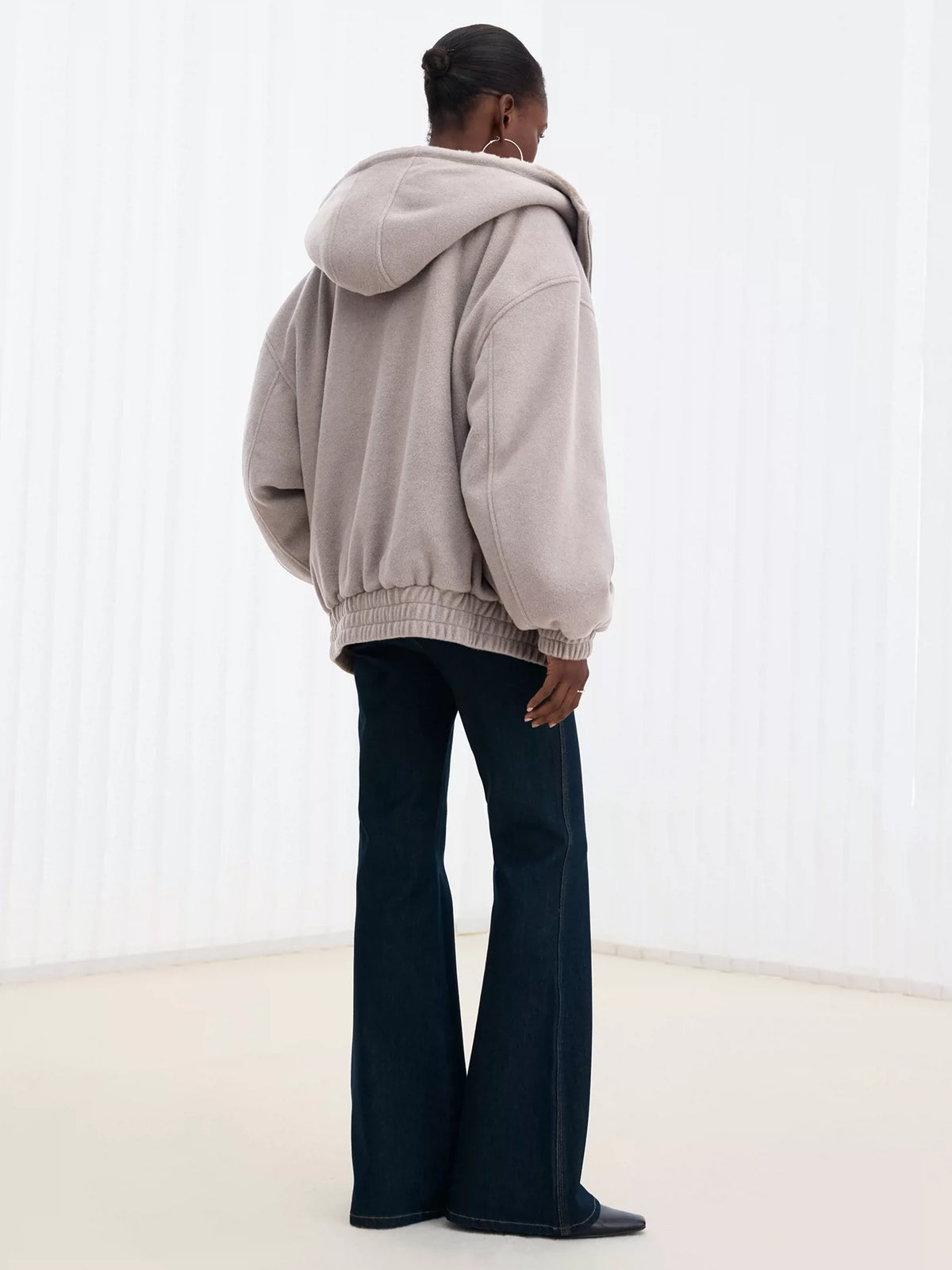Double-Faced Wool Paneled Fur Hooded Jacket