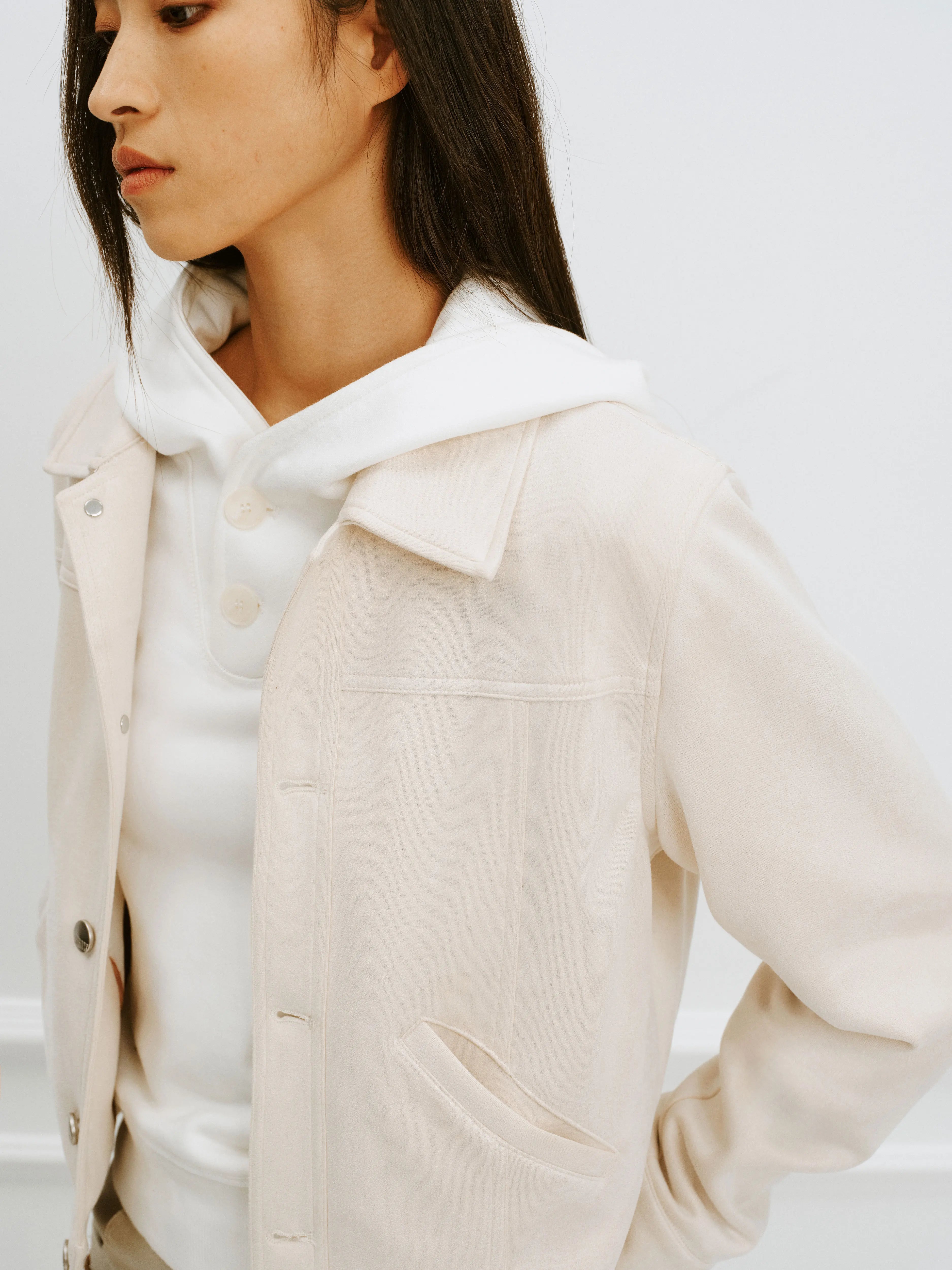 Cream Cactus-Motif Cropped Suede Jacket