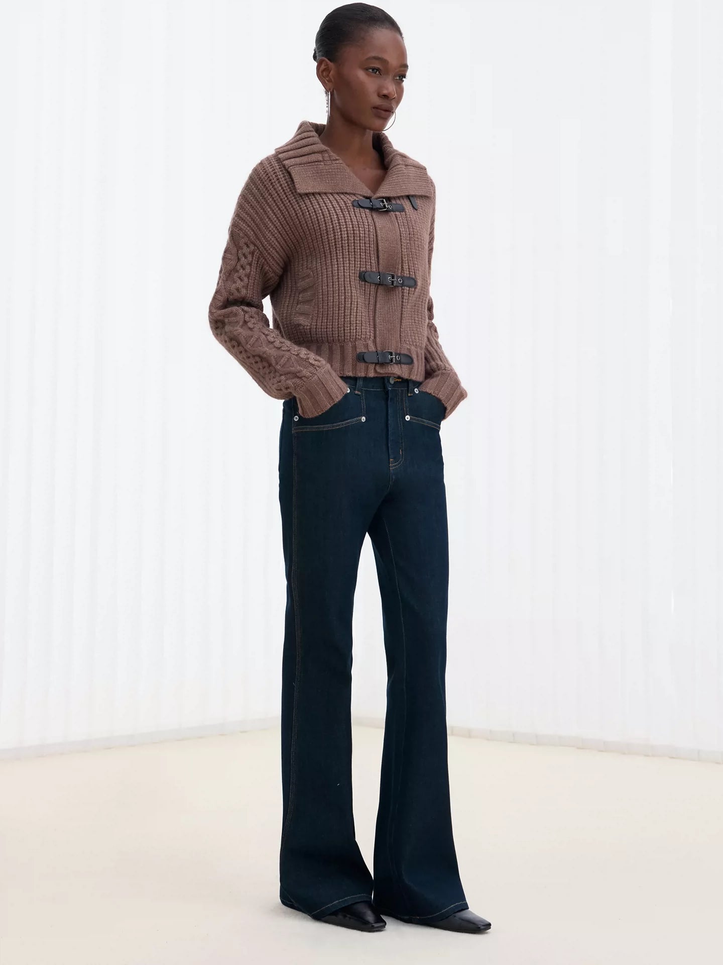 Deconstructed Green-Cast Micro-Flare Jeans