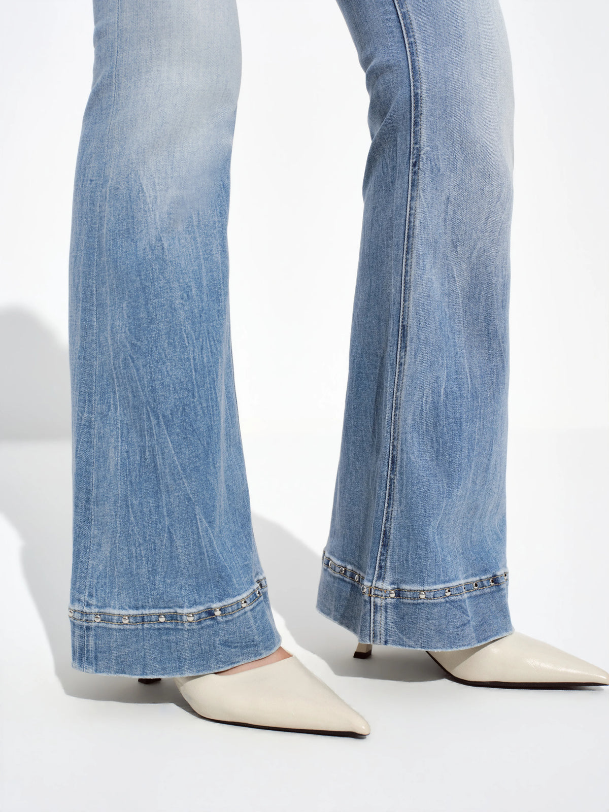 All-Over Studded Slim Flared Jeans