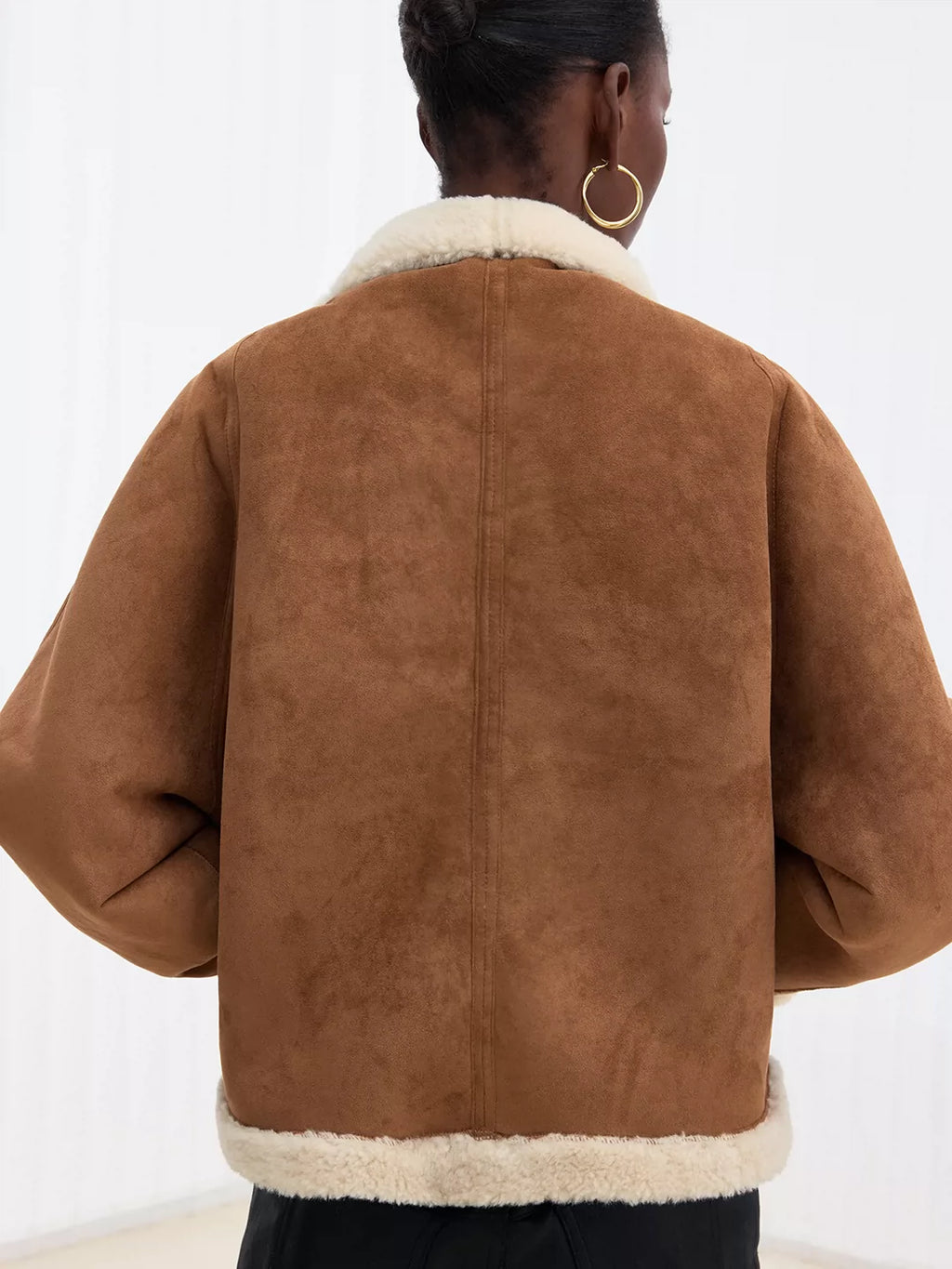 Asymmetric-Collar Oversized Faux Shearling Coat