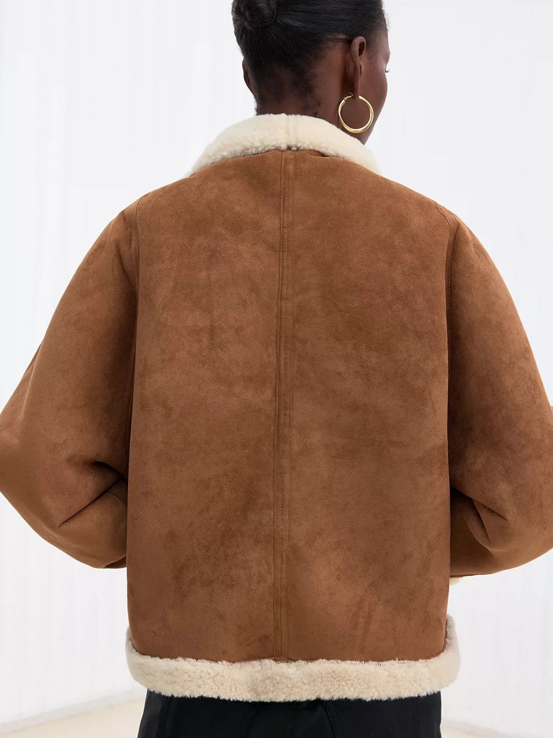 IFIKNOW Asymmetric-Collar Oversized Faux Shearling Coat