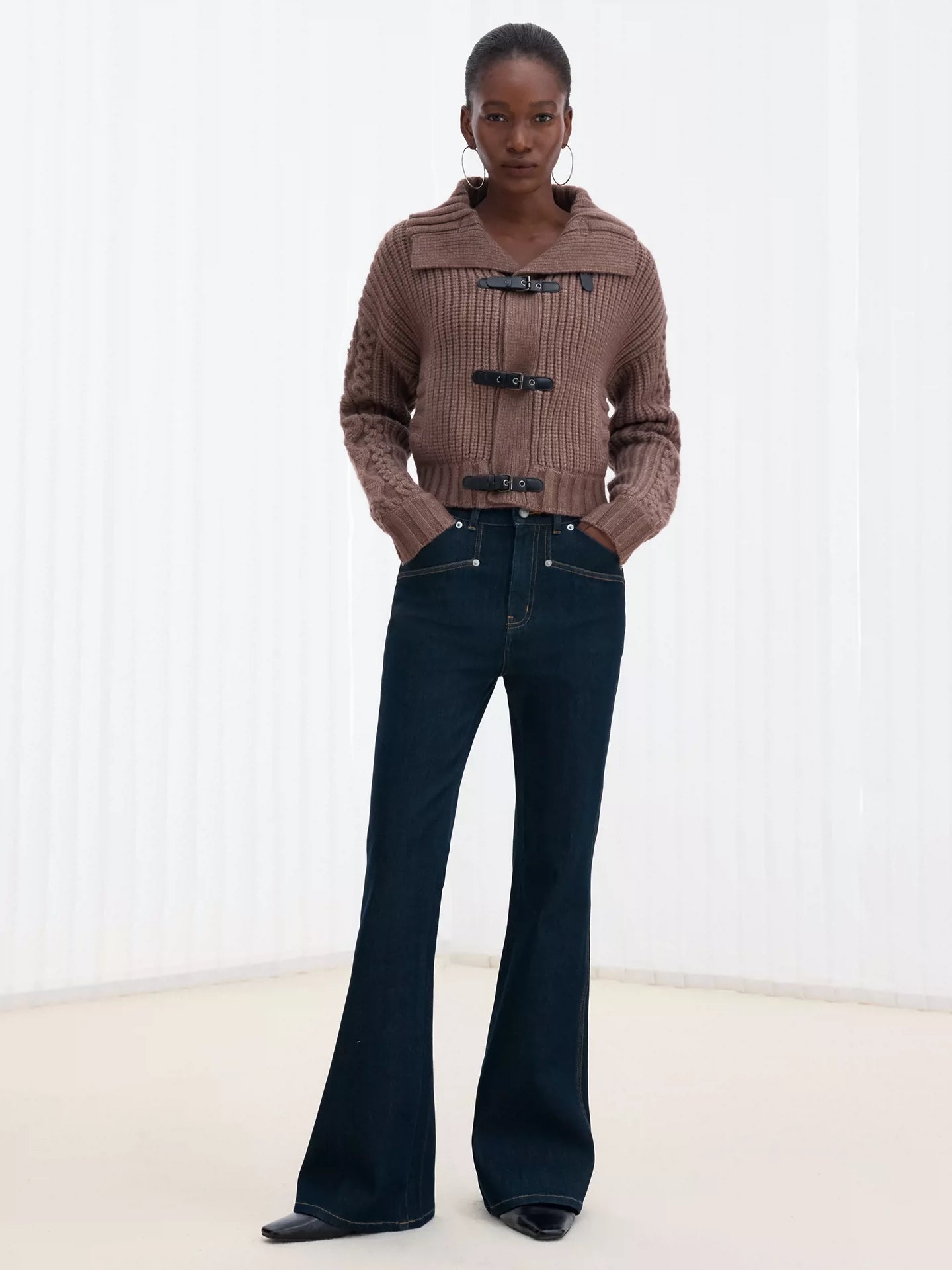 Deconstructed Green-Cast Micro-Flare Jeans