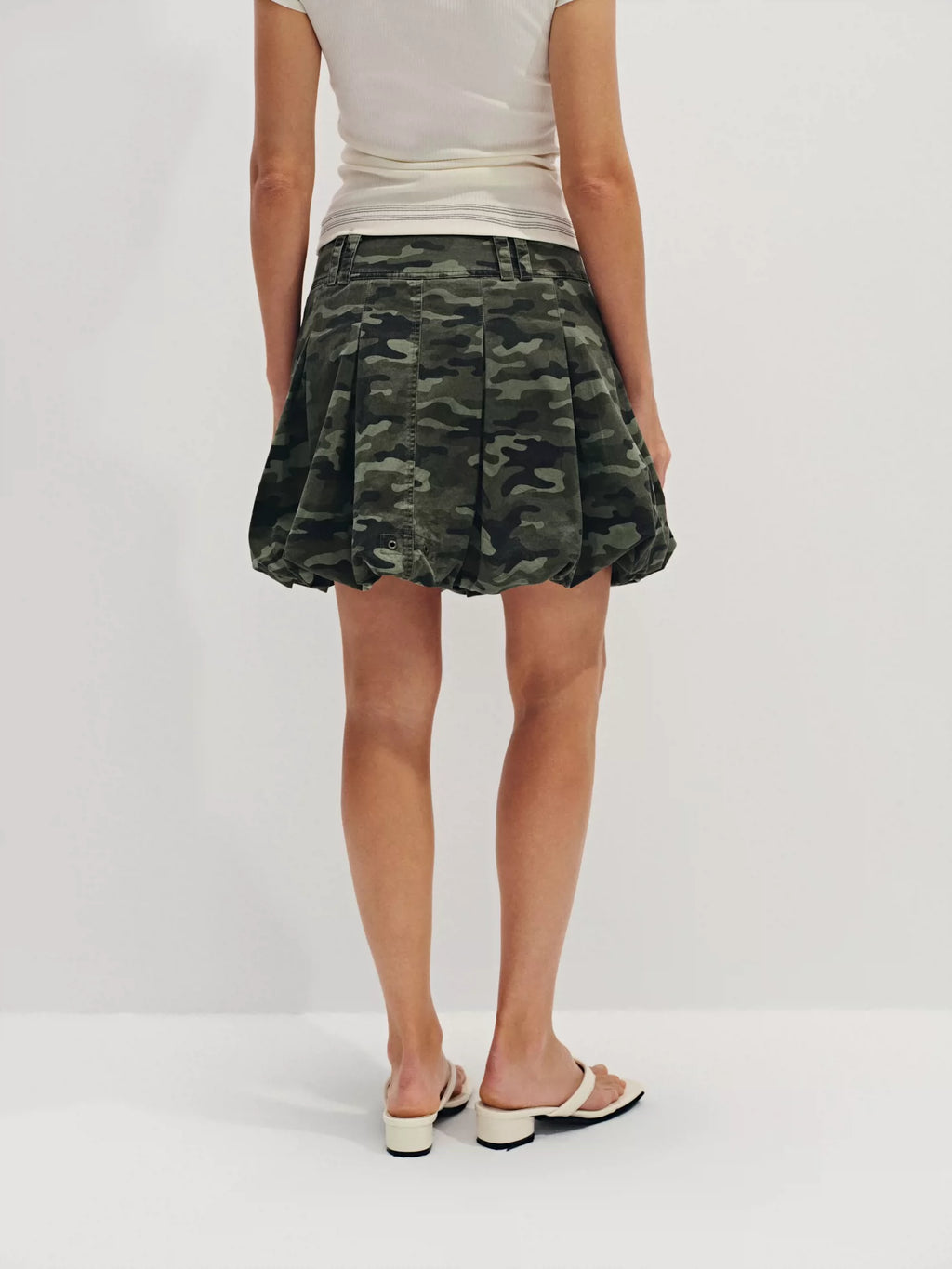 Distressed Camo Cargo Bubble Skirt