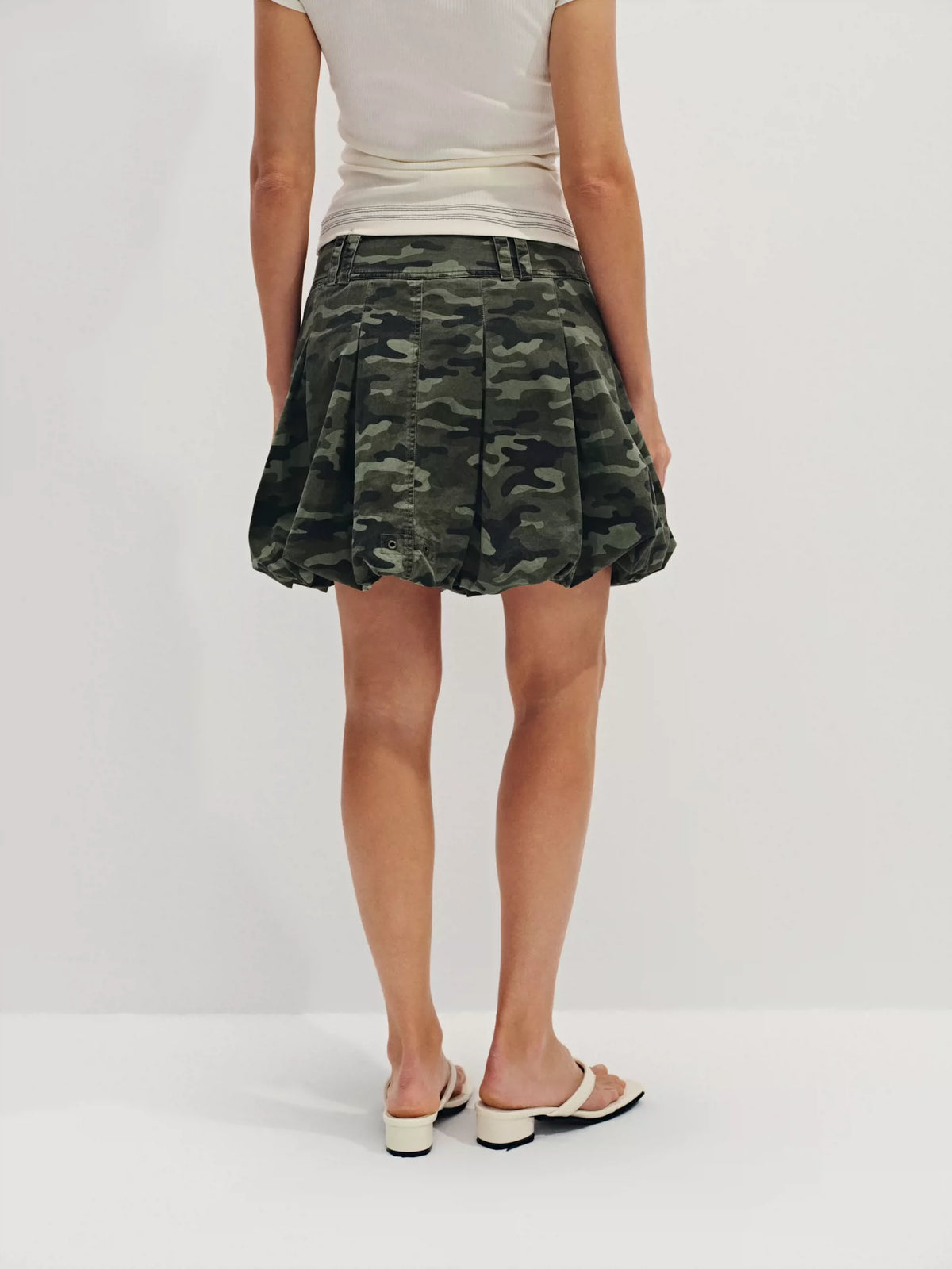Distressed Camo Cargo Bubble Skirt
